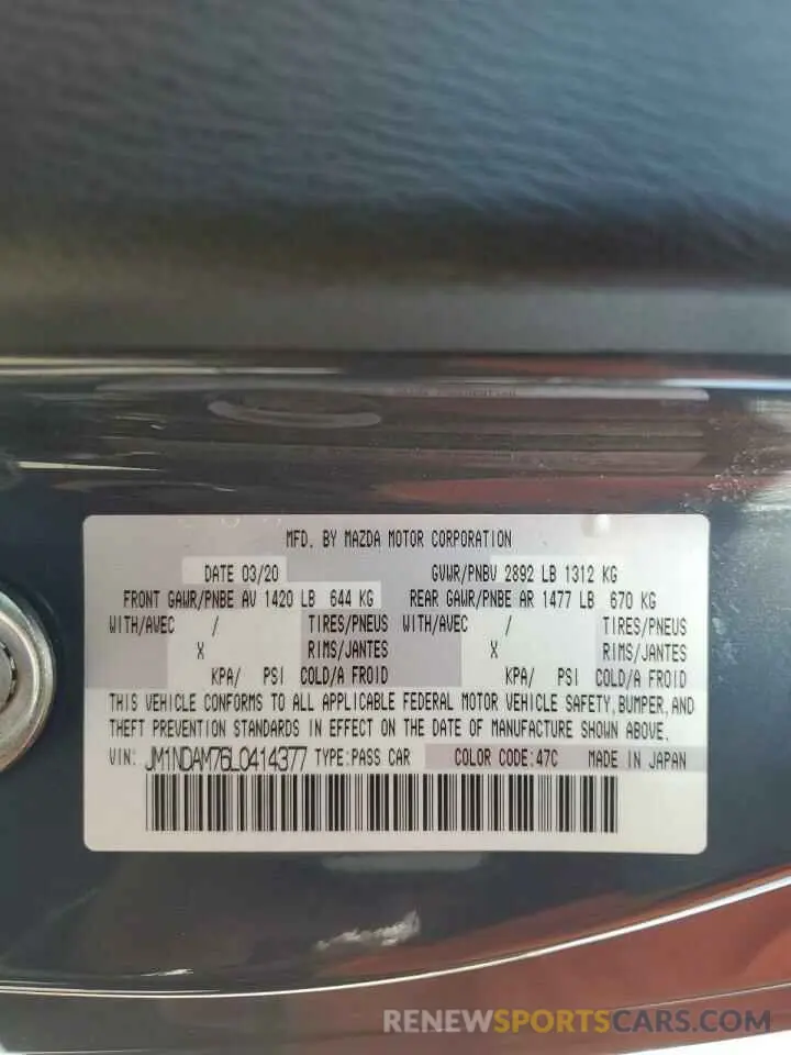 13 Photograph of a damaged car JM1NDAM76L0414377 MAZDA MX5 2020