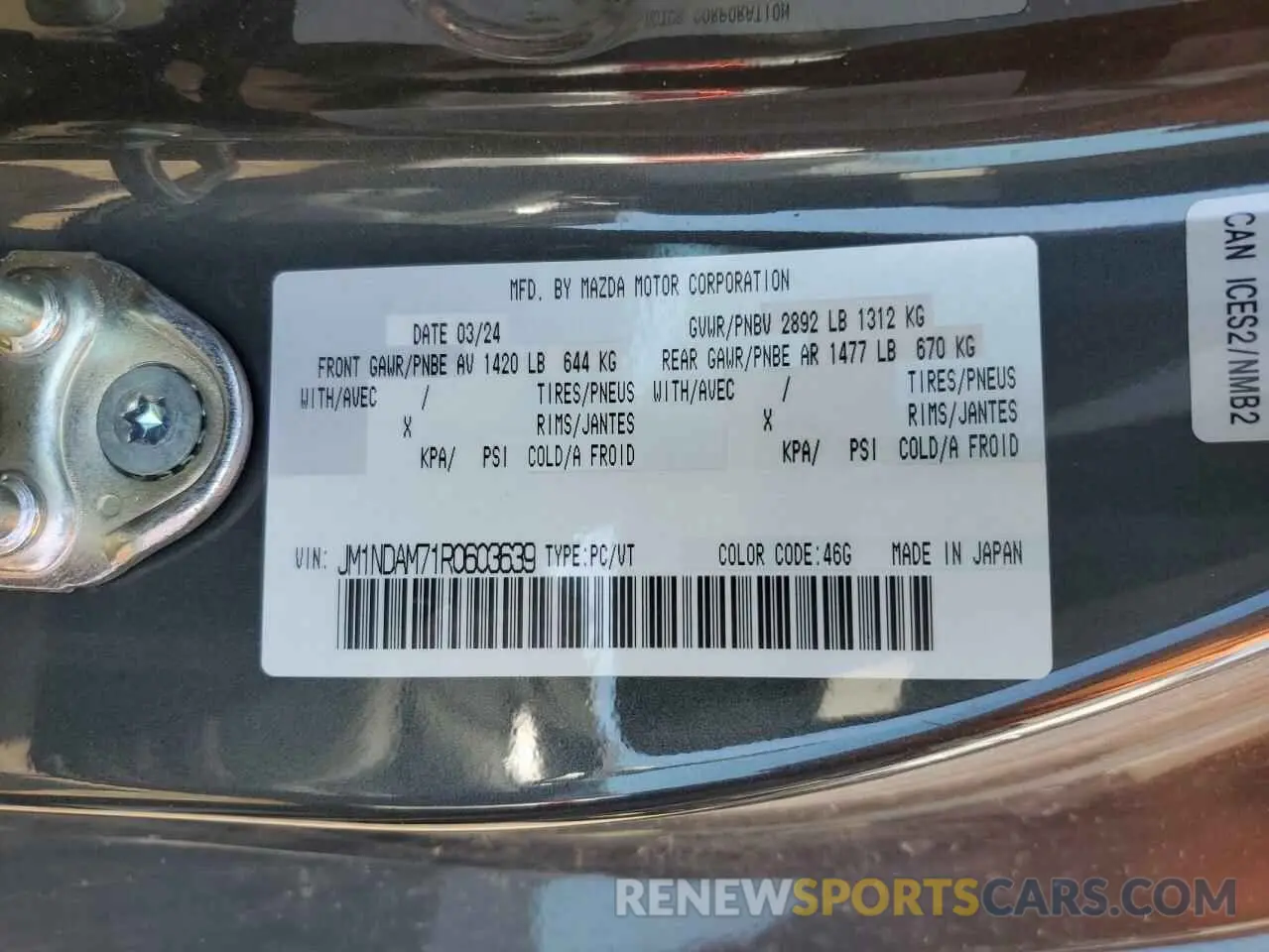 12 Photograph of a damaged car JM1NDAM71R0603639 MAZDA MX5 2024