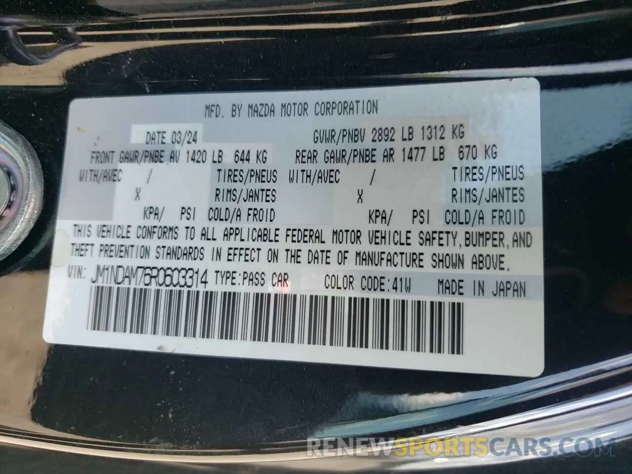 12 Photograph of a damaged car JM1NDAM76R0603314 MAZDA MX5 2024