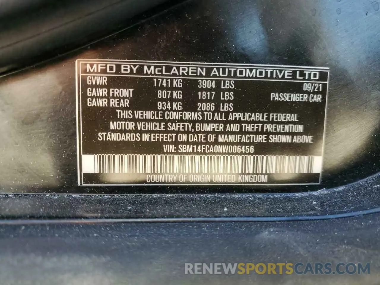 13 Photograph of a damaged car SBM14FCA0NW006456 MCLAREN AUTOMOTIVE ALL MODELS 2022