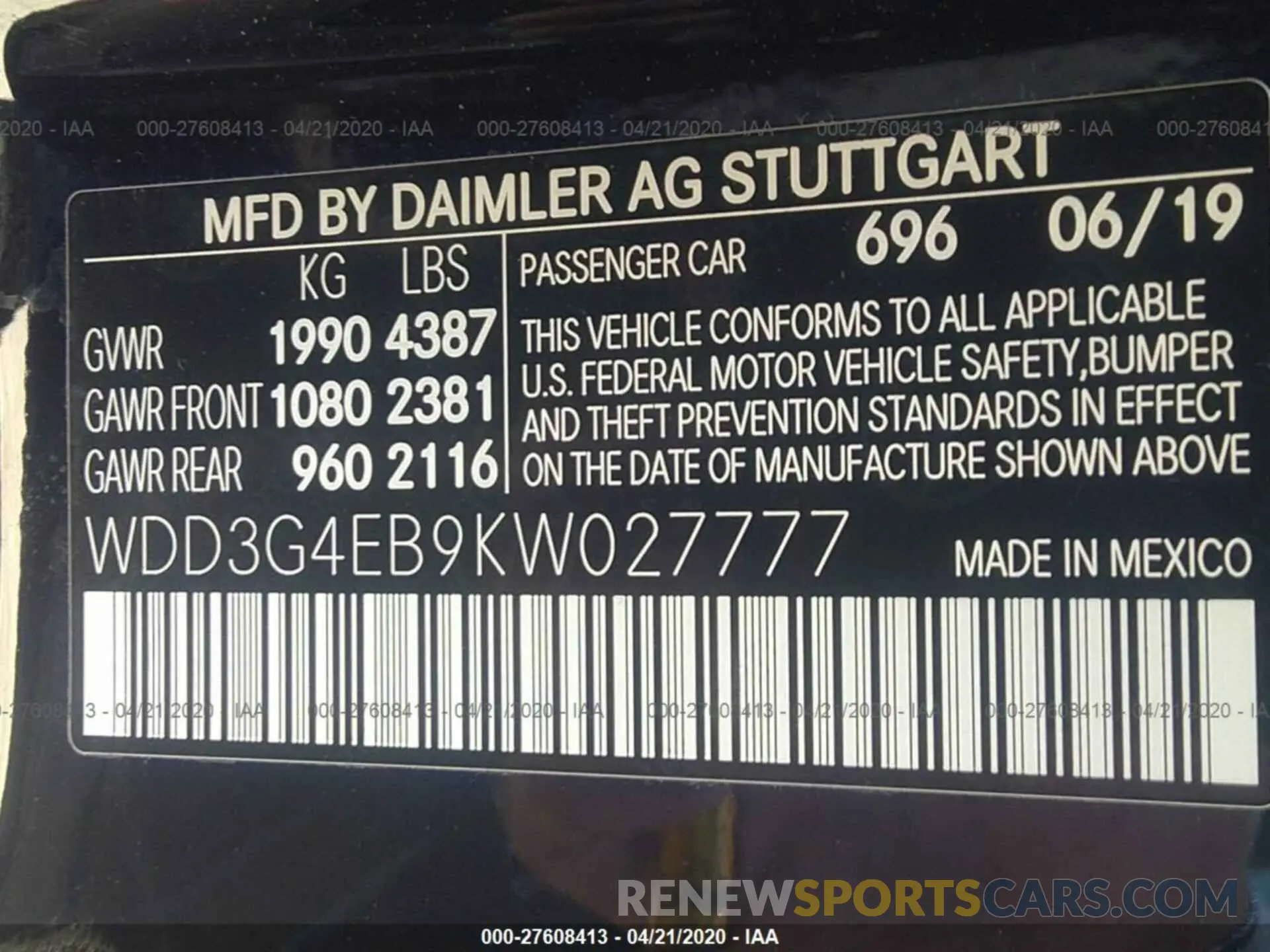 9 Photograph of a damaged car WDD3G4EB9KW027777 MERCEDES-BENZ A 2019
