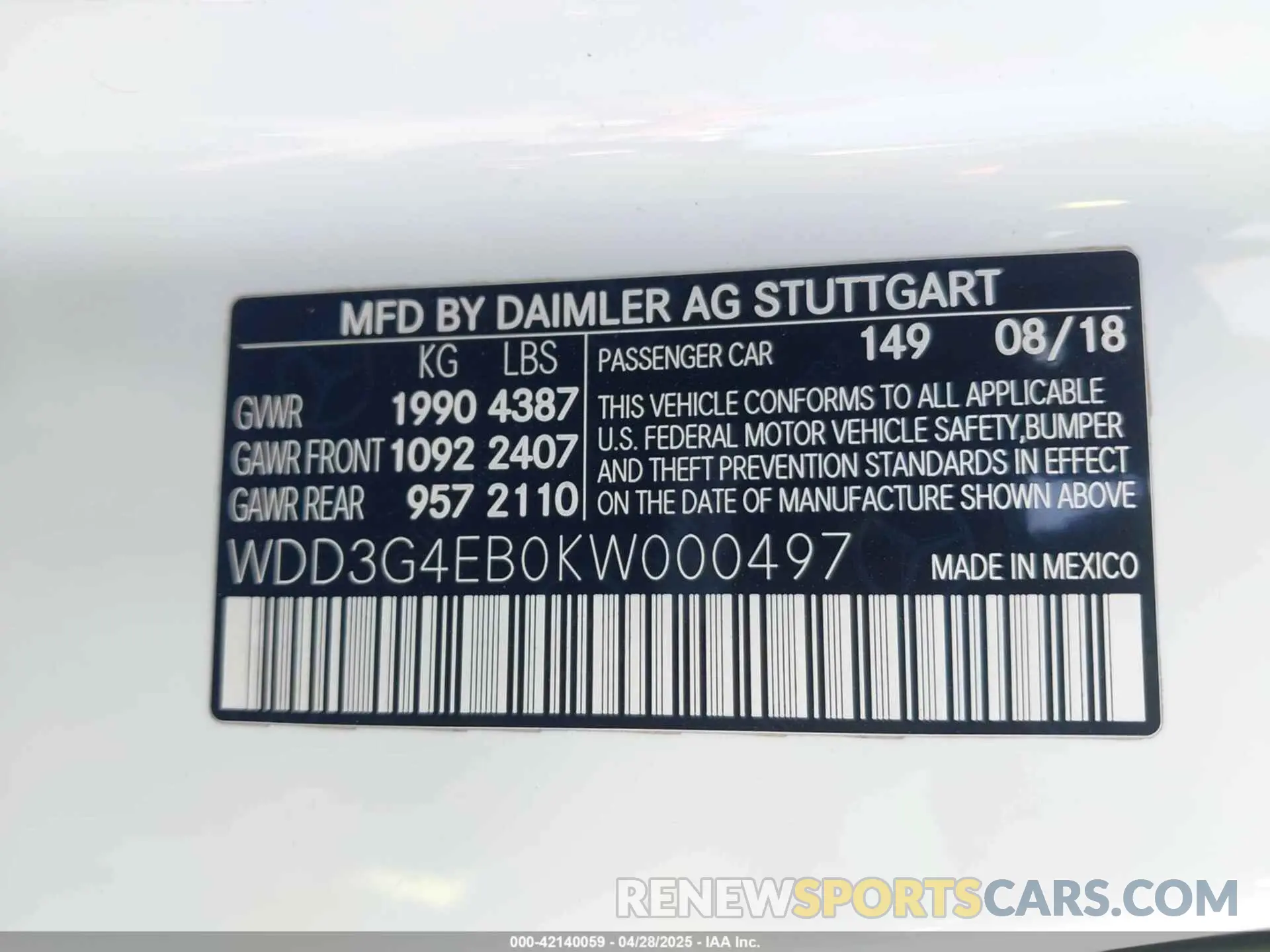 9 Photograph of a damaged car WDD3G4EB0KW000497 MERCEDES-BENZ A 220 2019