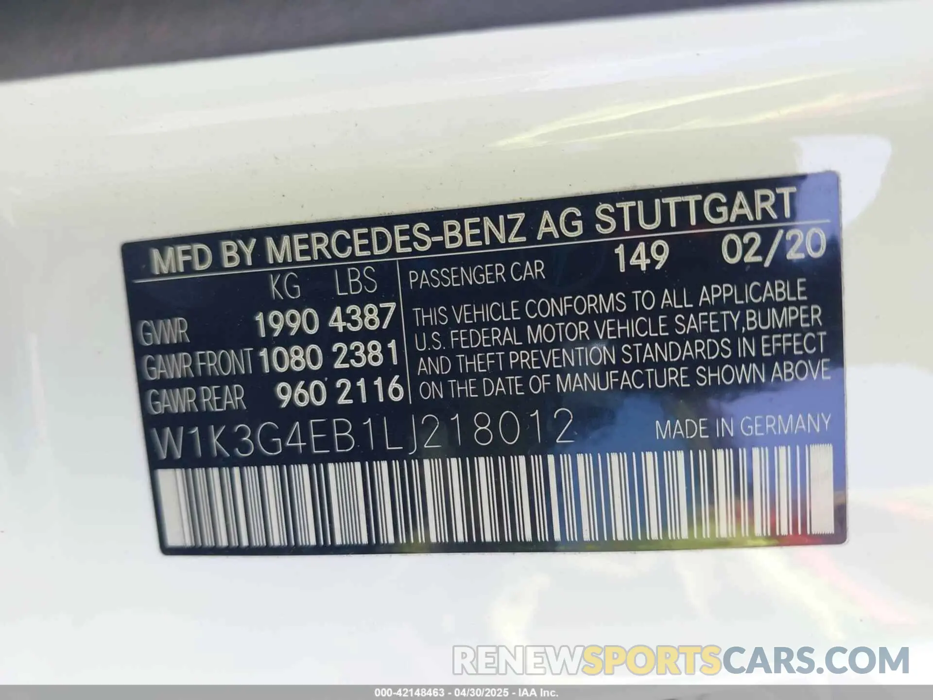 9 Photograph of a damaged car W1K3G4EB1LJ218012 MERCEDES-BENZ A 220 2020