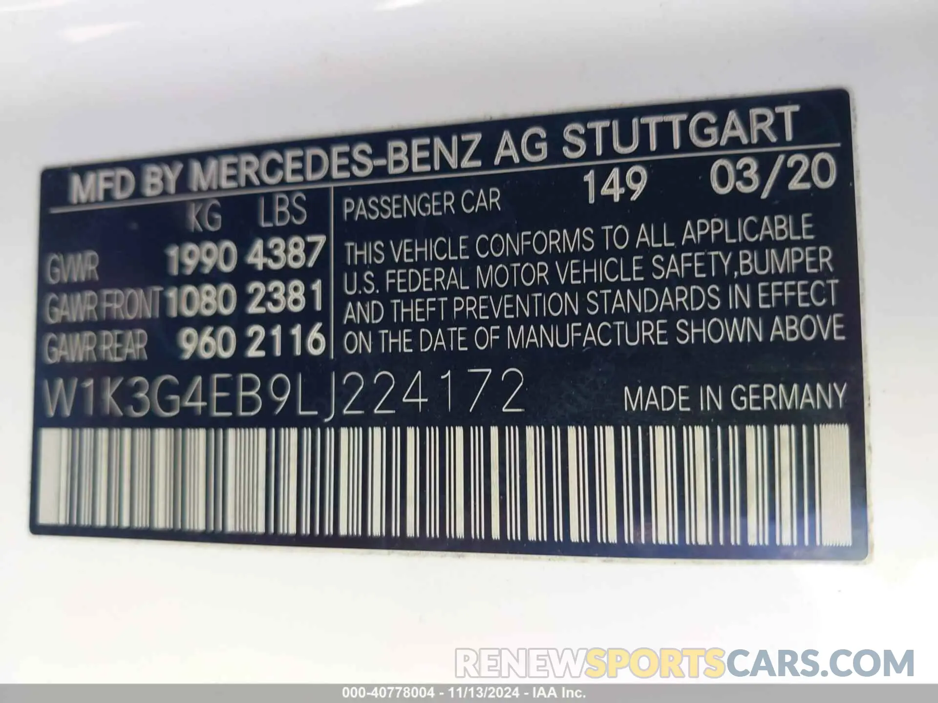 9 Photograph of a damaged car W1K3G4EB9LJ224172 MERCEDES-BENZ A 220 2020