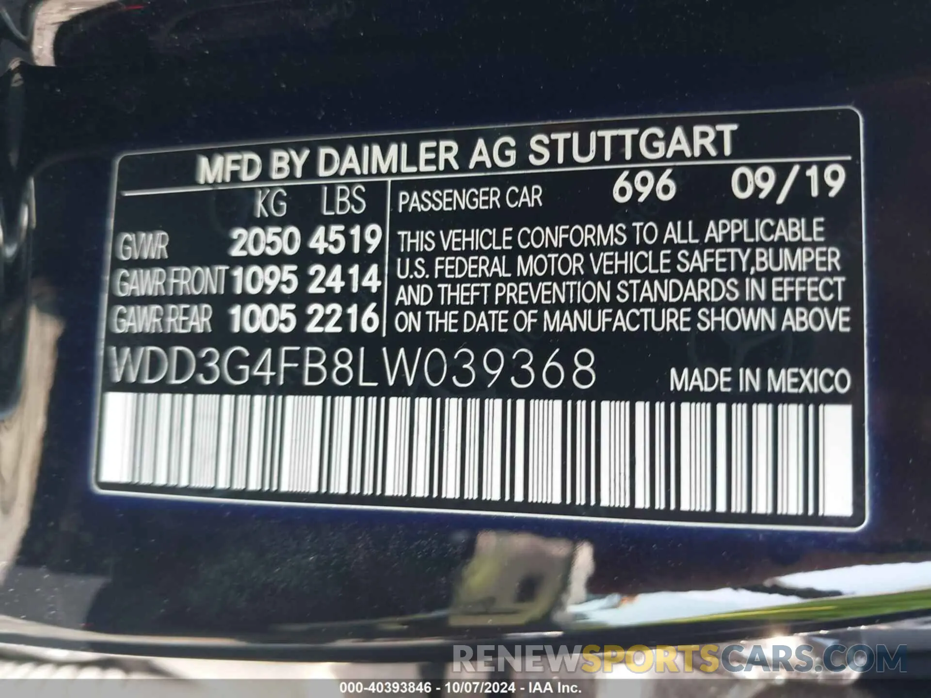 9 Photograph of a damaged car WDD3G4FB8LW039368 MERCEDES-BENZ A 220 2020