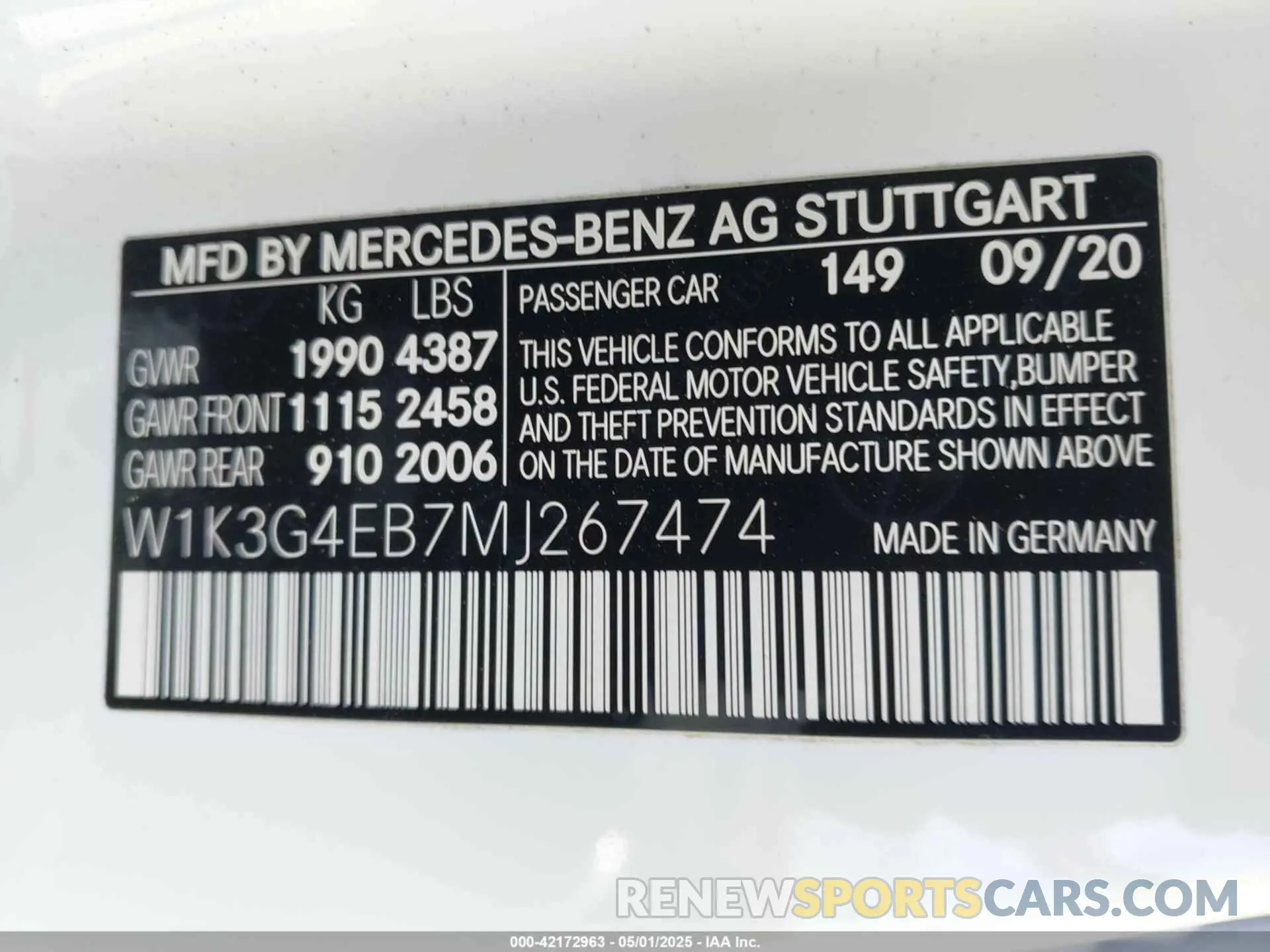 9 Photograph of a damaged car W1K3G4EB7MJ267474 MERCEDES-BENZ A 220 2021