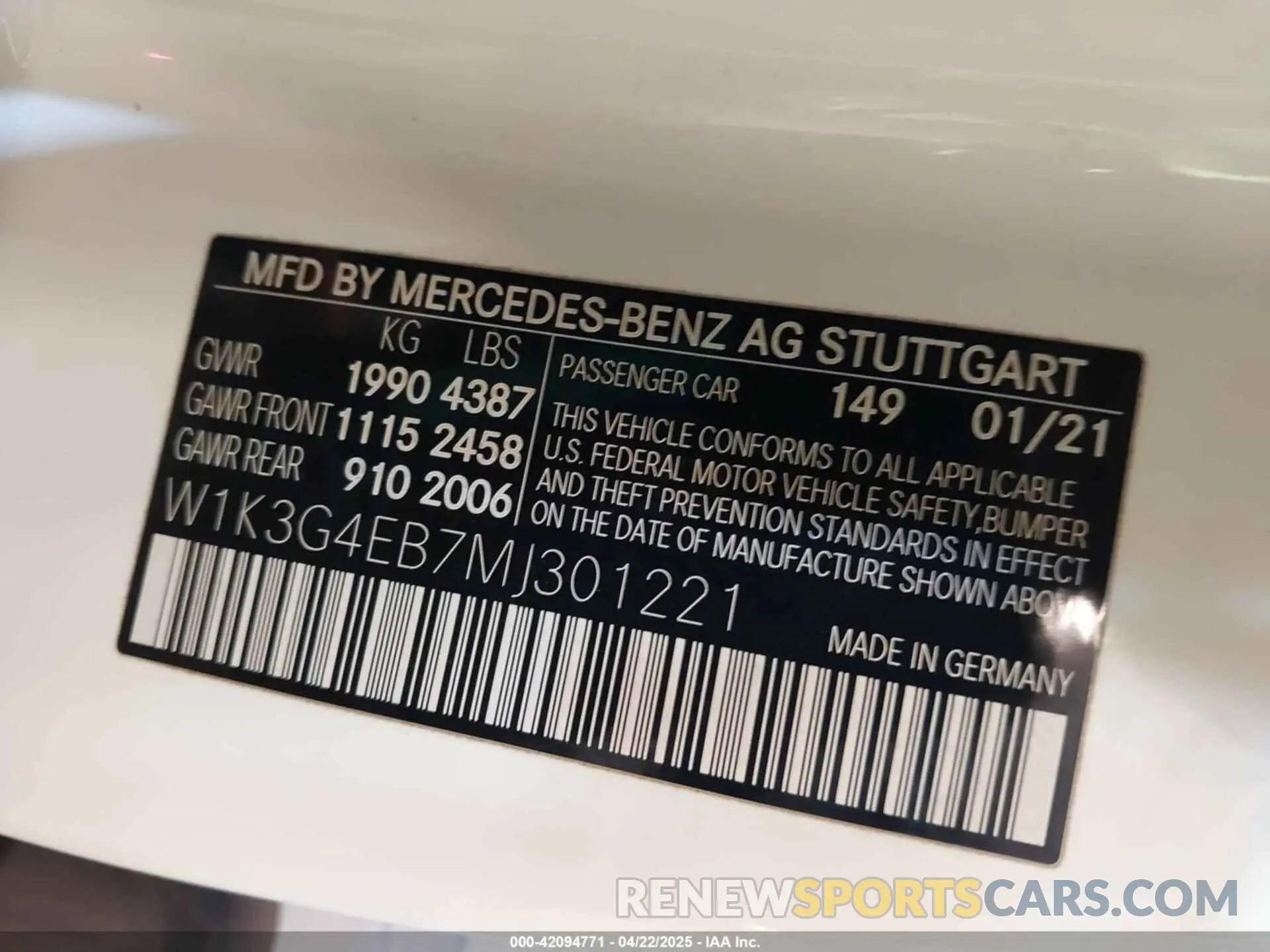 9 Photograph of a damaged car W1K3G4EB7MJ301221 MERCEDES-BENZ A 220 2021