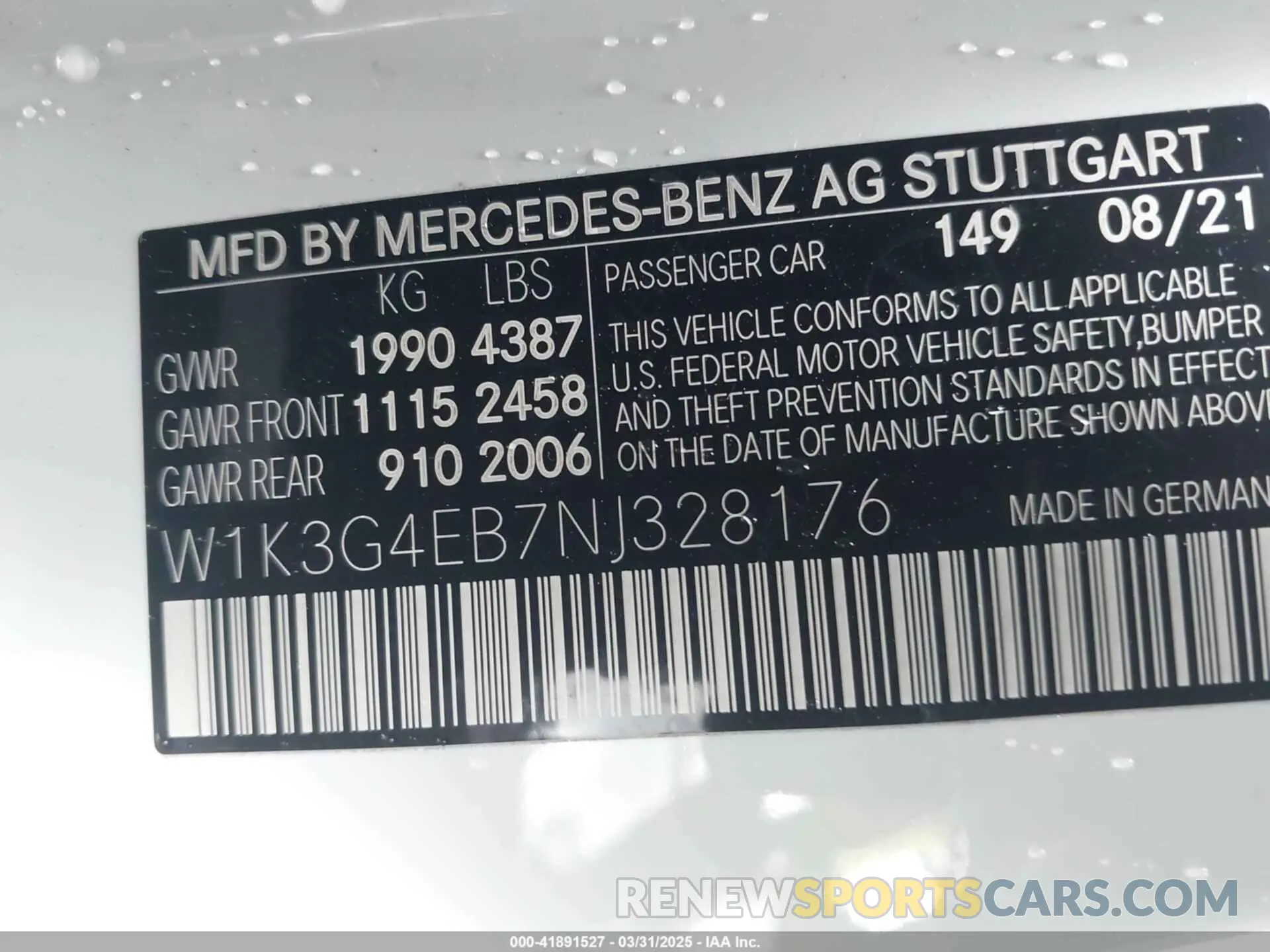 9 Photograph of a damaged car W1K3G4EB7NJ328176 MERCEDES-BENZ A 220 2022