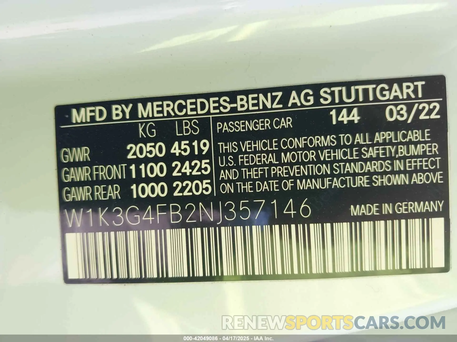 9 Photograph of a damaged car W1K3G4FB2NJ357146 MERCEDES-BENZ A 220 2022