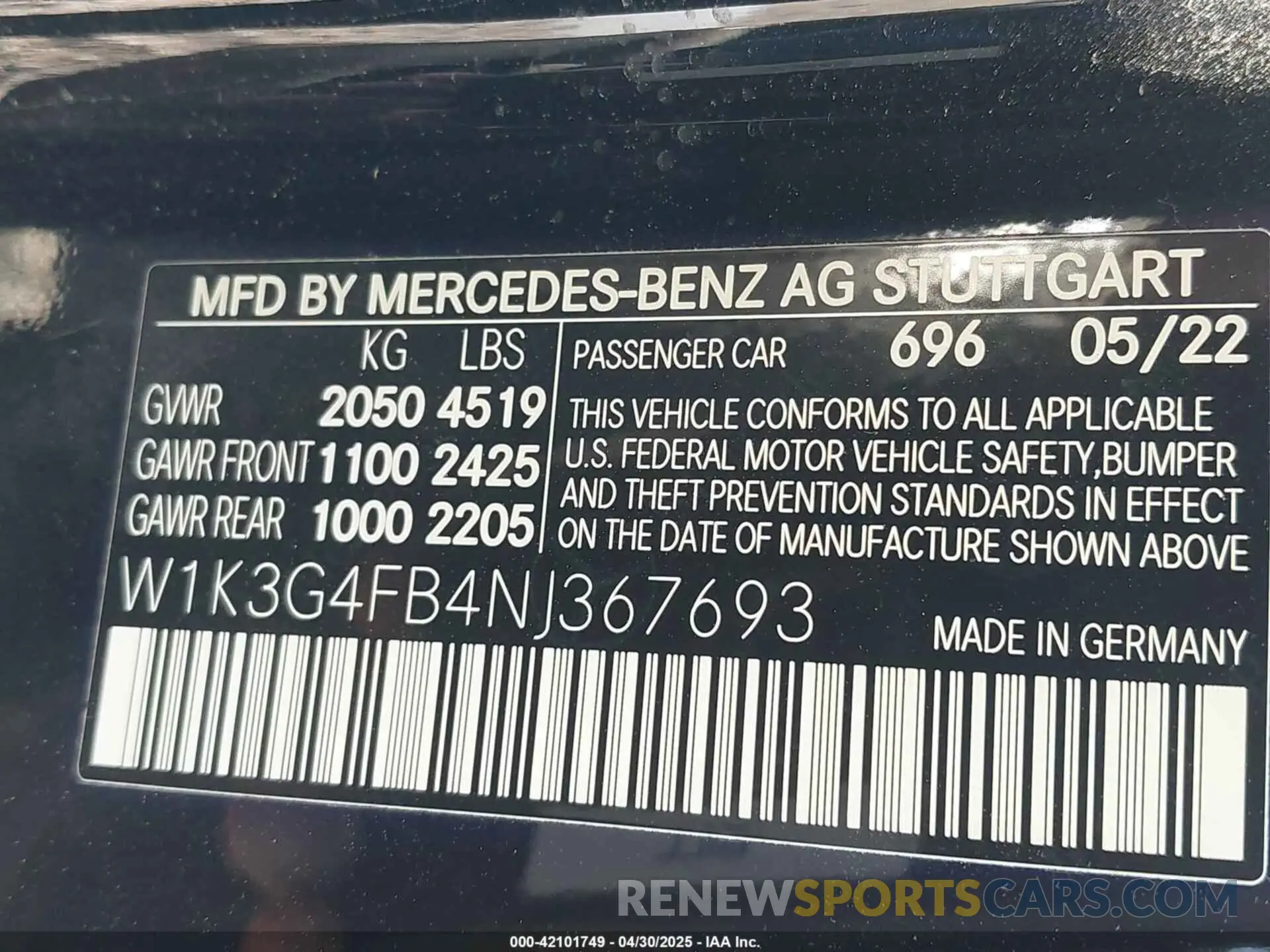 9 Photograph of a damaged car W1K3G4FB4NJ367693 MERCEDES-BENZ A 220 2022