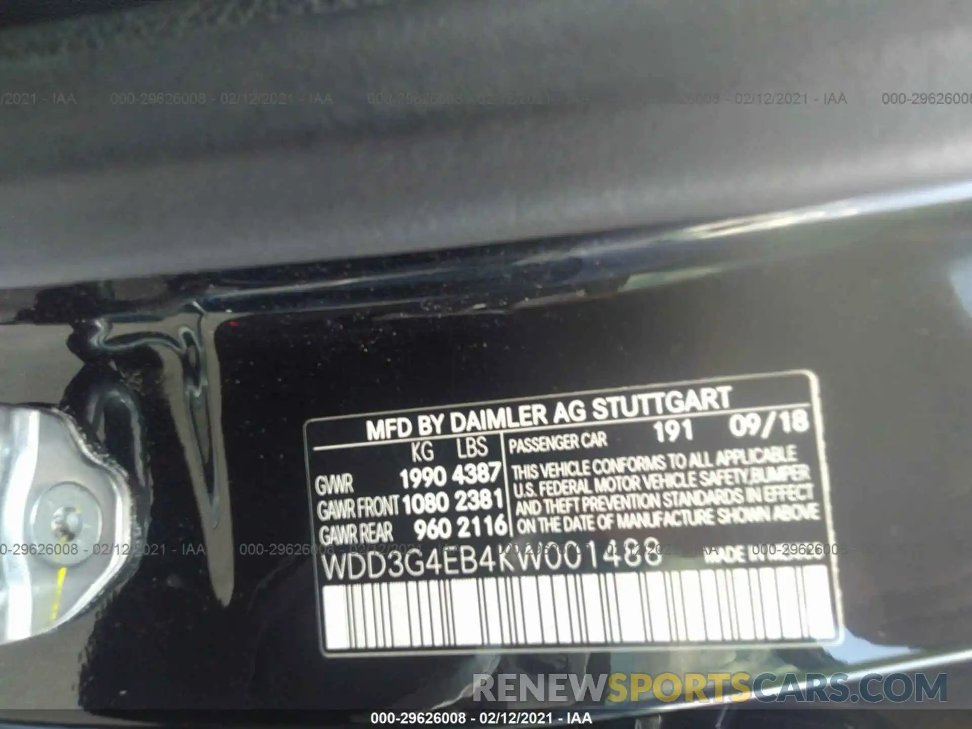 9 Photograph of a damaged car WDD3G4EB4KW001488 MERCEDES-BENZ A-CLASS 2019