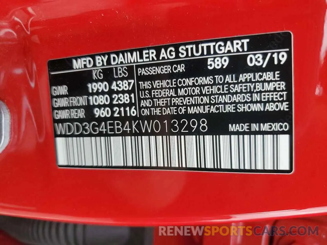 13 Photograph of a damaged car WDD3G4EB4KW013298 MERCEDES-BENZ A-CLASS 2019