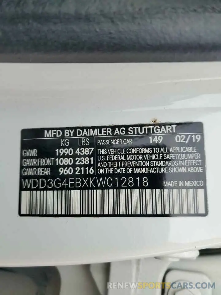 12 Photograph of a damaged car WDD3G4EBXKW012818 MERCEDES-BENZ A-CLASS 2019