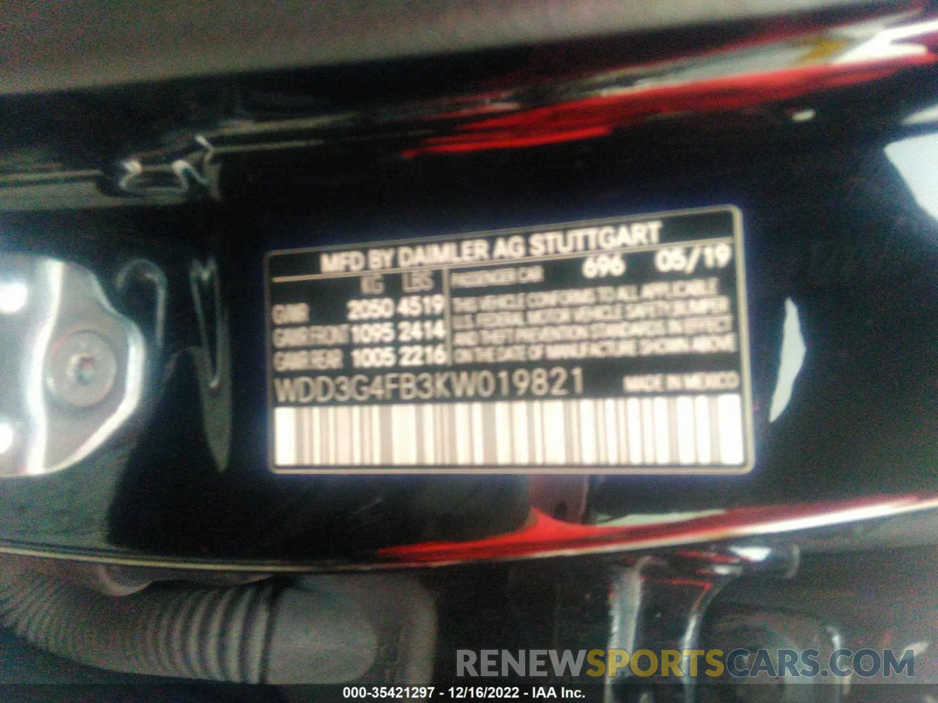 9 Photograph of a damaged car WDD3G4FB3KW019821 MERCEDES-BENZ A-CLASS 2019