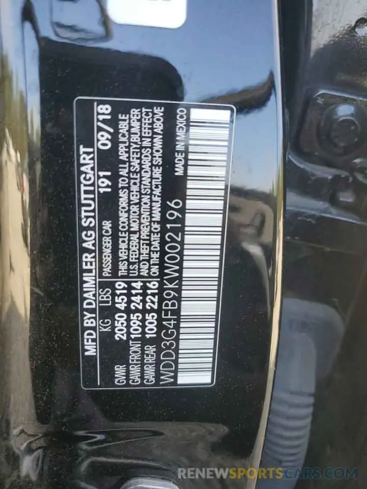 12 Photograph of a damaged car WDD3G4FB9KW002196 MERCEDES-BENZ A-CLASS 2019