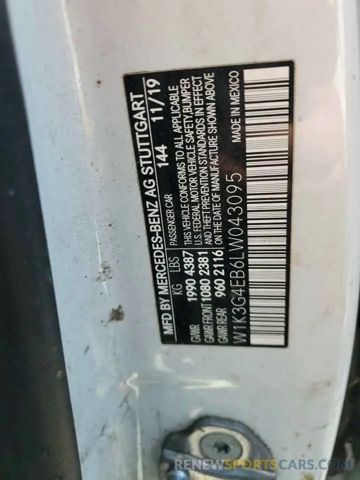 12 Photograph of a damaged car W1K3G4EB6LW043095 MERCEDES-BENZ A-CLASS 2020
