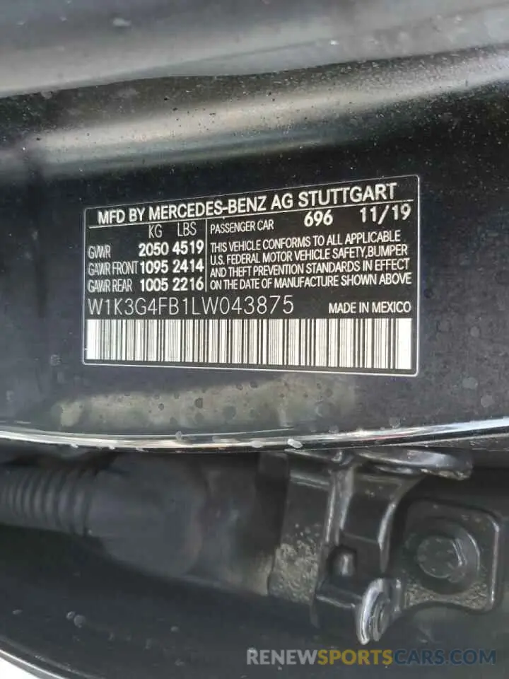 12 Photograph of a damaged car W1K3G4FB1LW043875 MERCEDES-BENZ A-CLASS 2020