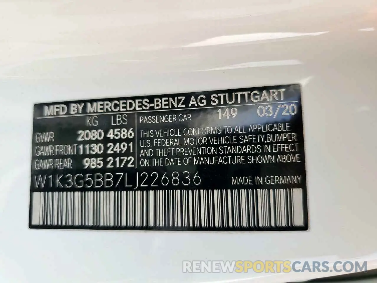 13 Photograph of a damaged car W1K3G5BB7LJ226836 MERCEDES-BENZ A-CLASS 2020