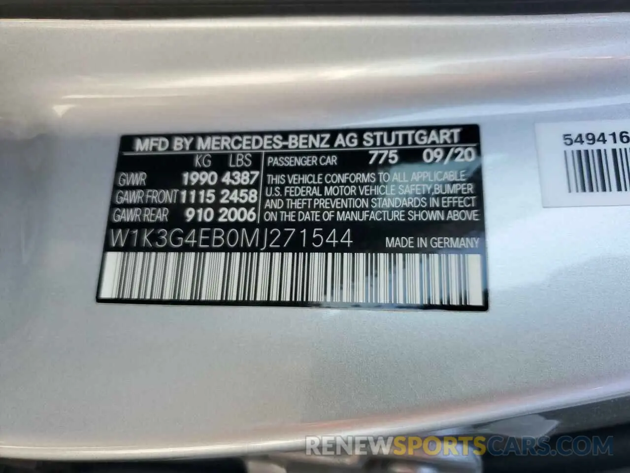 14 Photograph of a damaged car W1K3G4EB0MJ271544 MERCEDES-BENZ A-CLASS 2021