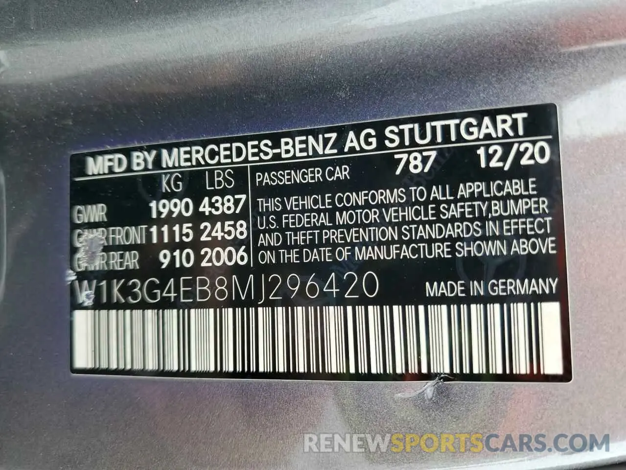 12 Photograph of a damaged car W1K3G4EB8MJ296420 MERCEDES-BENZ A-CLASS 2021