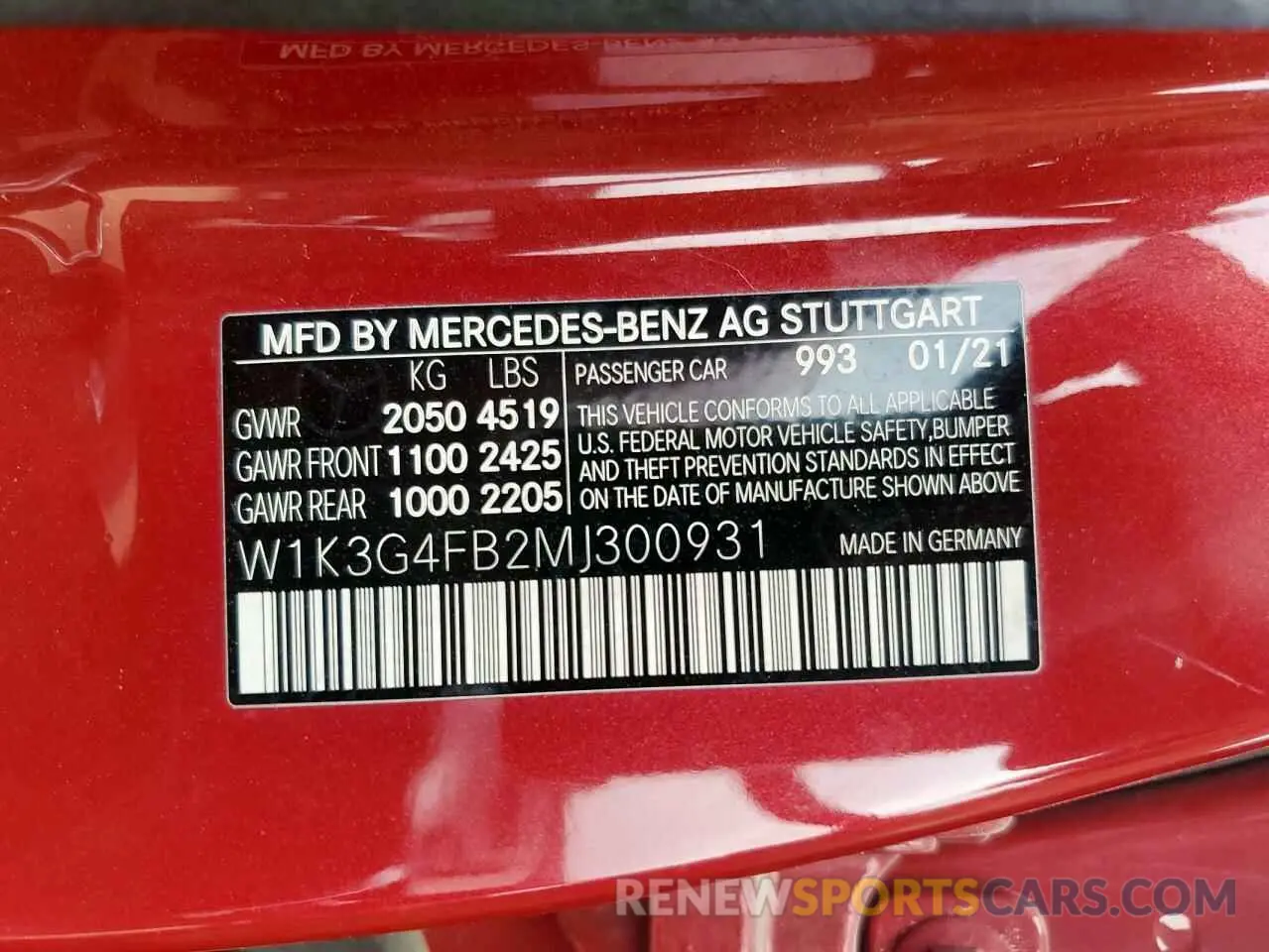 12 Photograph of a damaged car W1K3G4FB2MJ300931 MERCEDES-BENZ A-CLASS 2021