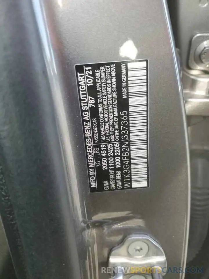 12 Photograph of a damaged car W1K3G4FB2NJ337365 MERCEDES-BENZ A-CLASS 2022
