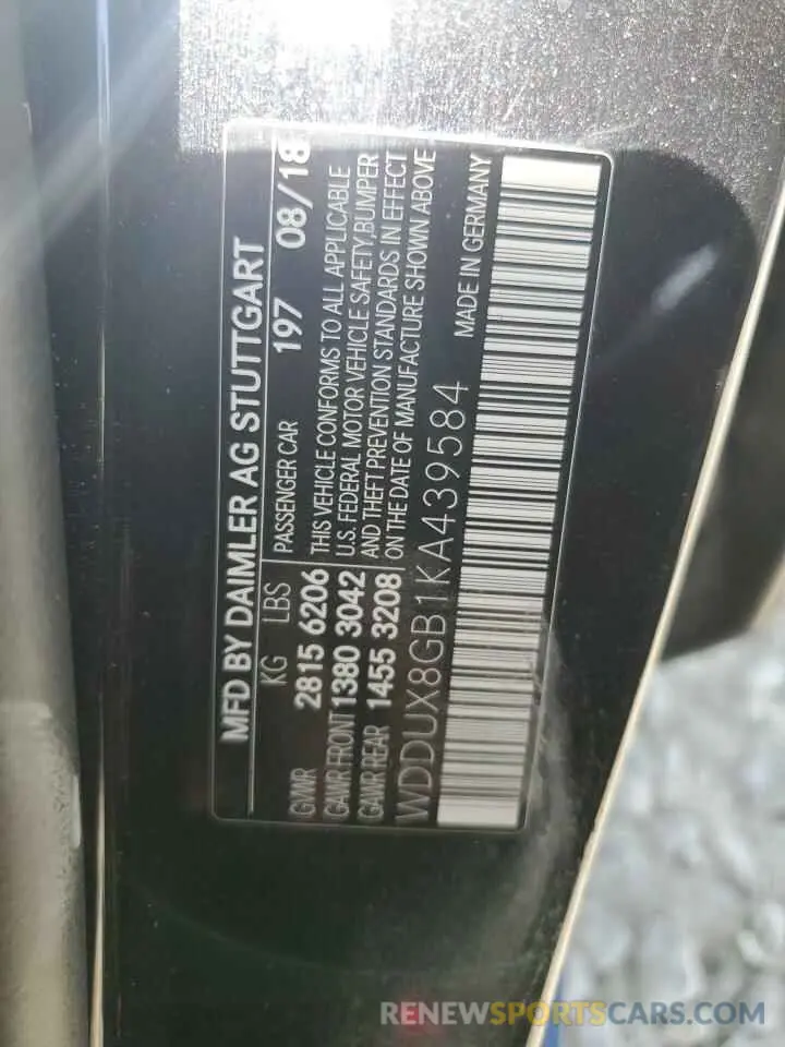 12 Photograph of a damaged car WDDUX8GB1KA439584 MERCEDES-BENZ ALL OTHER 2019