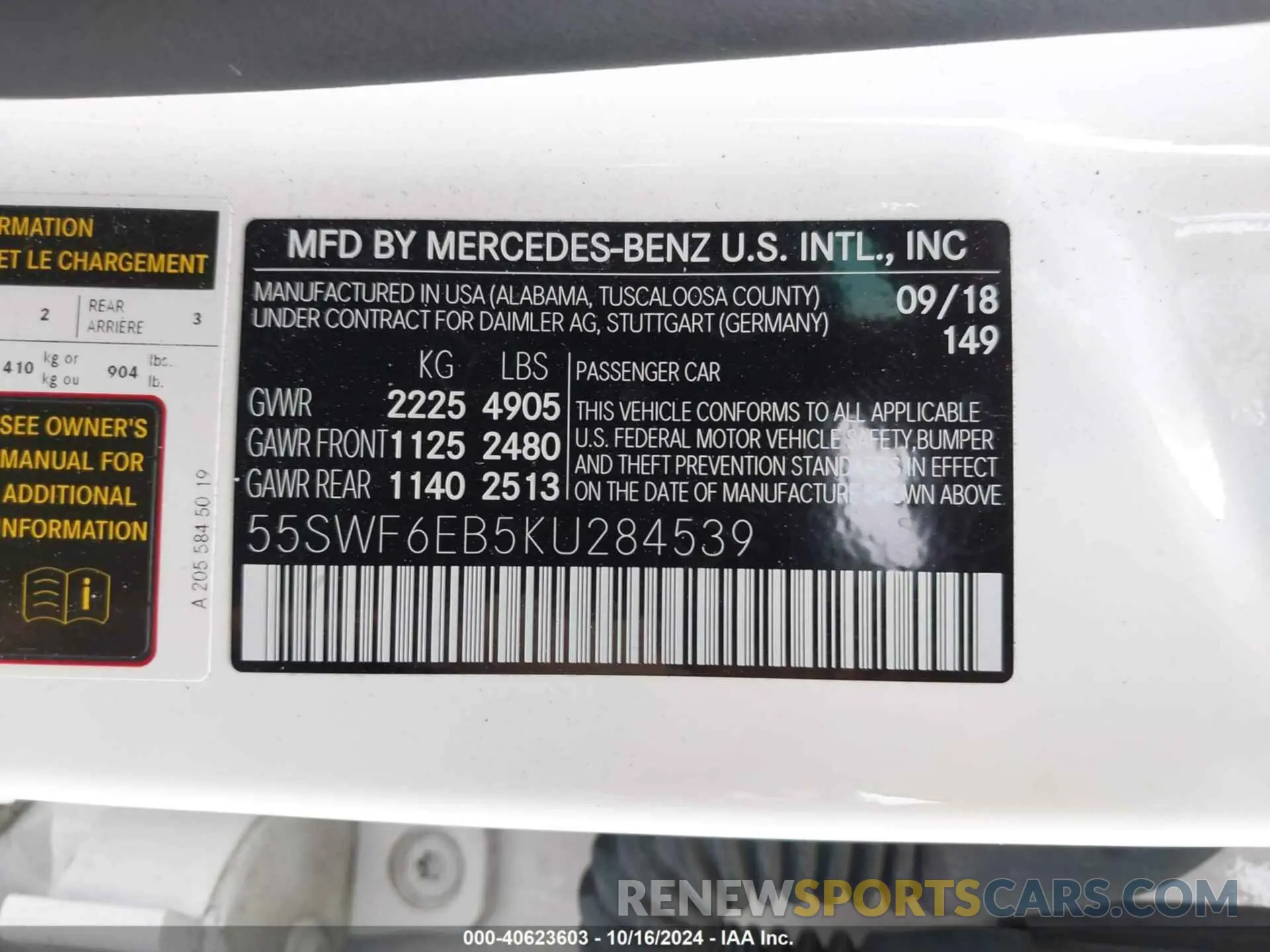 9 Photograph of a damaged car 55SWF6EB5KU284539 MERCEDES-BENZ AMG C 43 2019