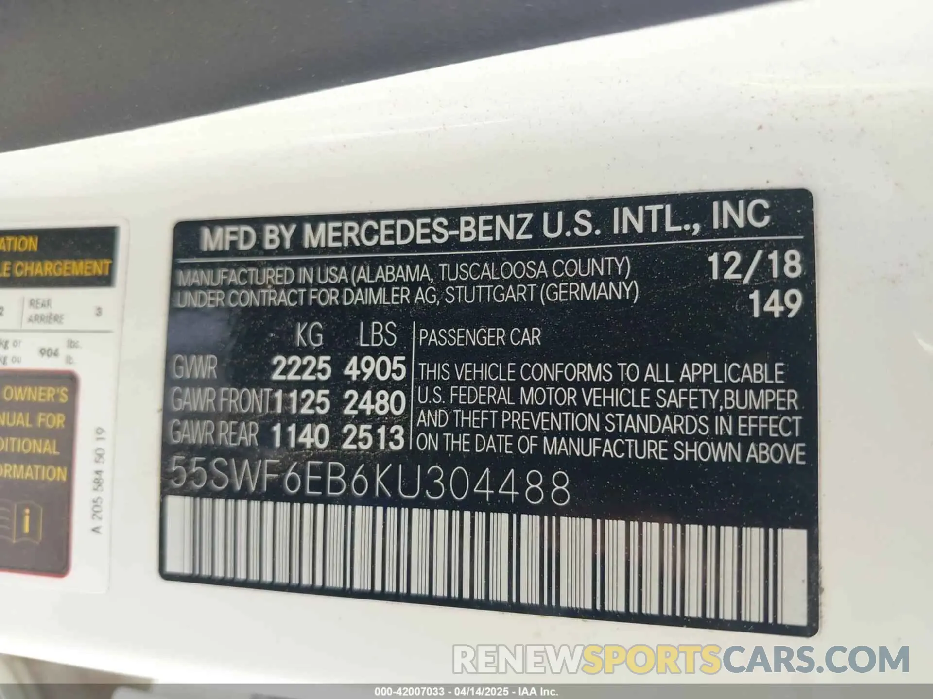 9 Photograph of a damaged car 55SWF6EB6KU304488 MERCEDES-BENZ AMG C 43 2019