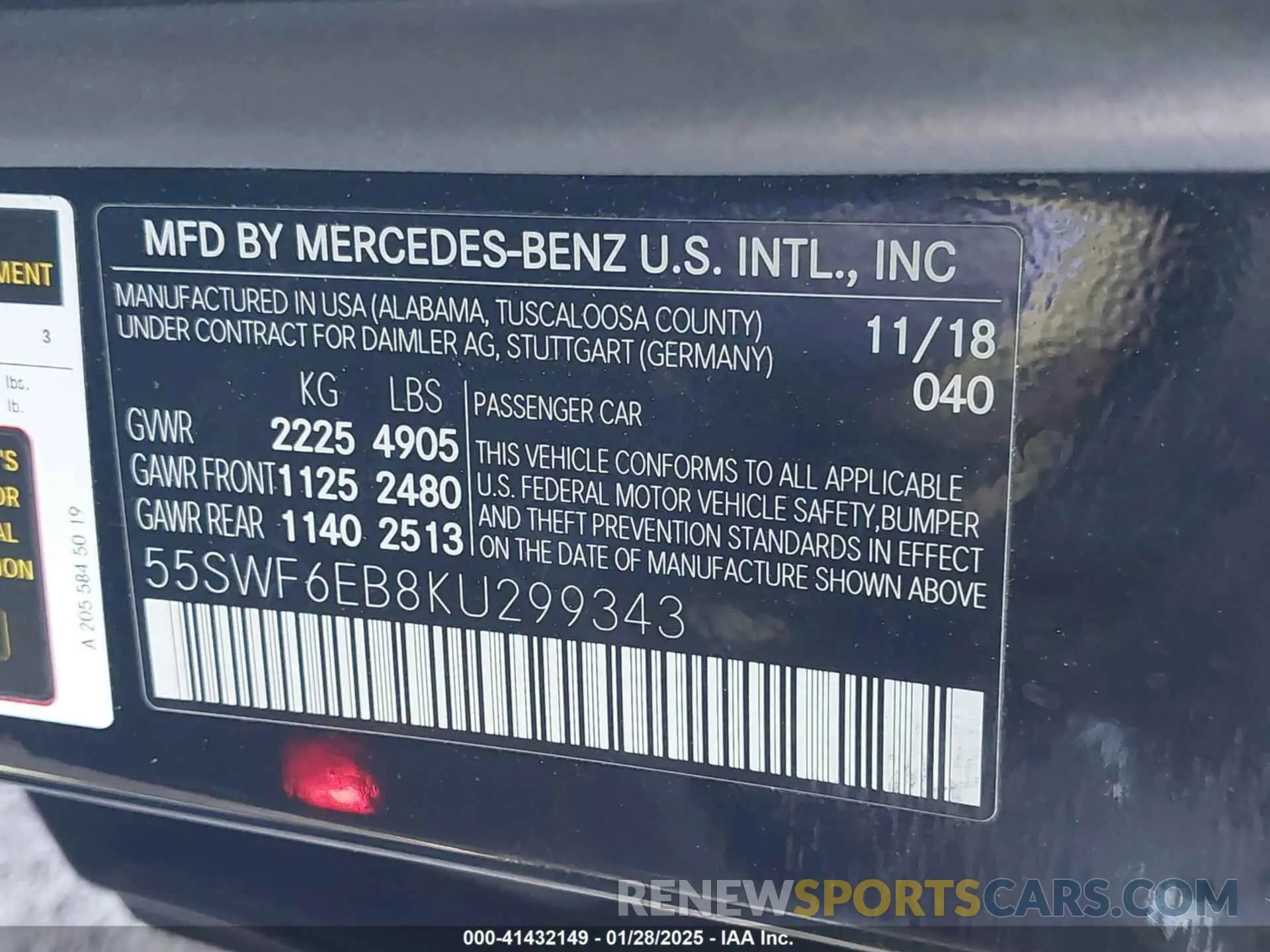 9 Photograph of a damaged car 55SWF6EB8KU299343 MERCEDES-BENZ AMG C 43 2019