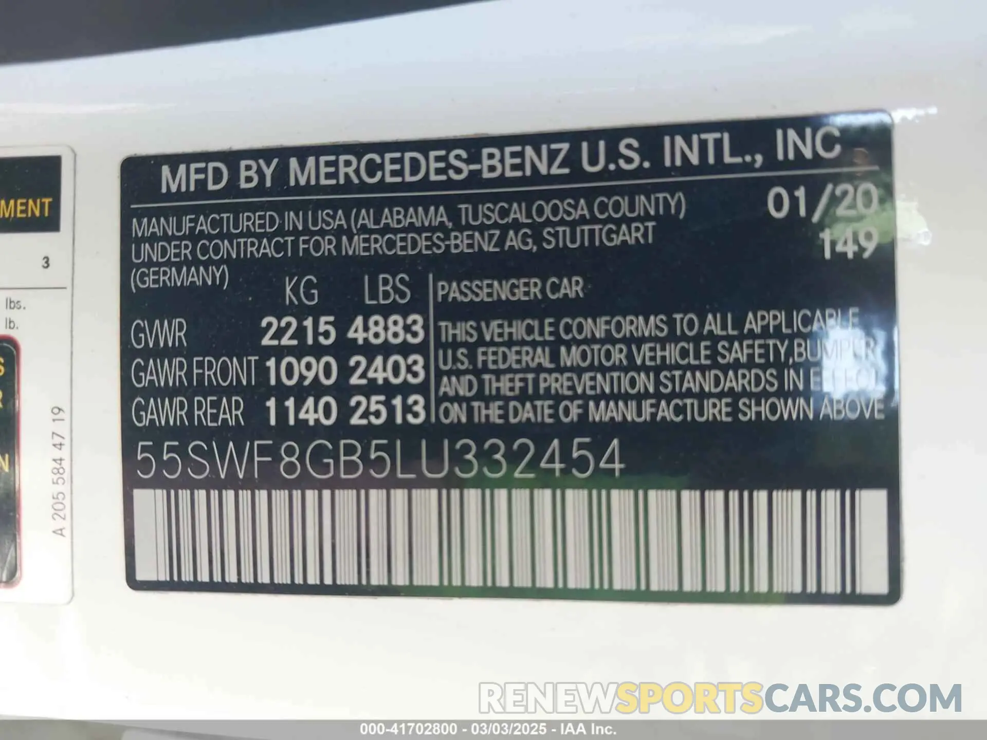 9 Photograph of a damaged car 55SWF8GB5LU332454 MERCEDES-BENZ AMG C 63 2020
