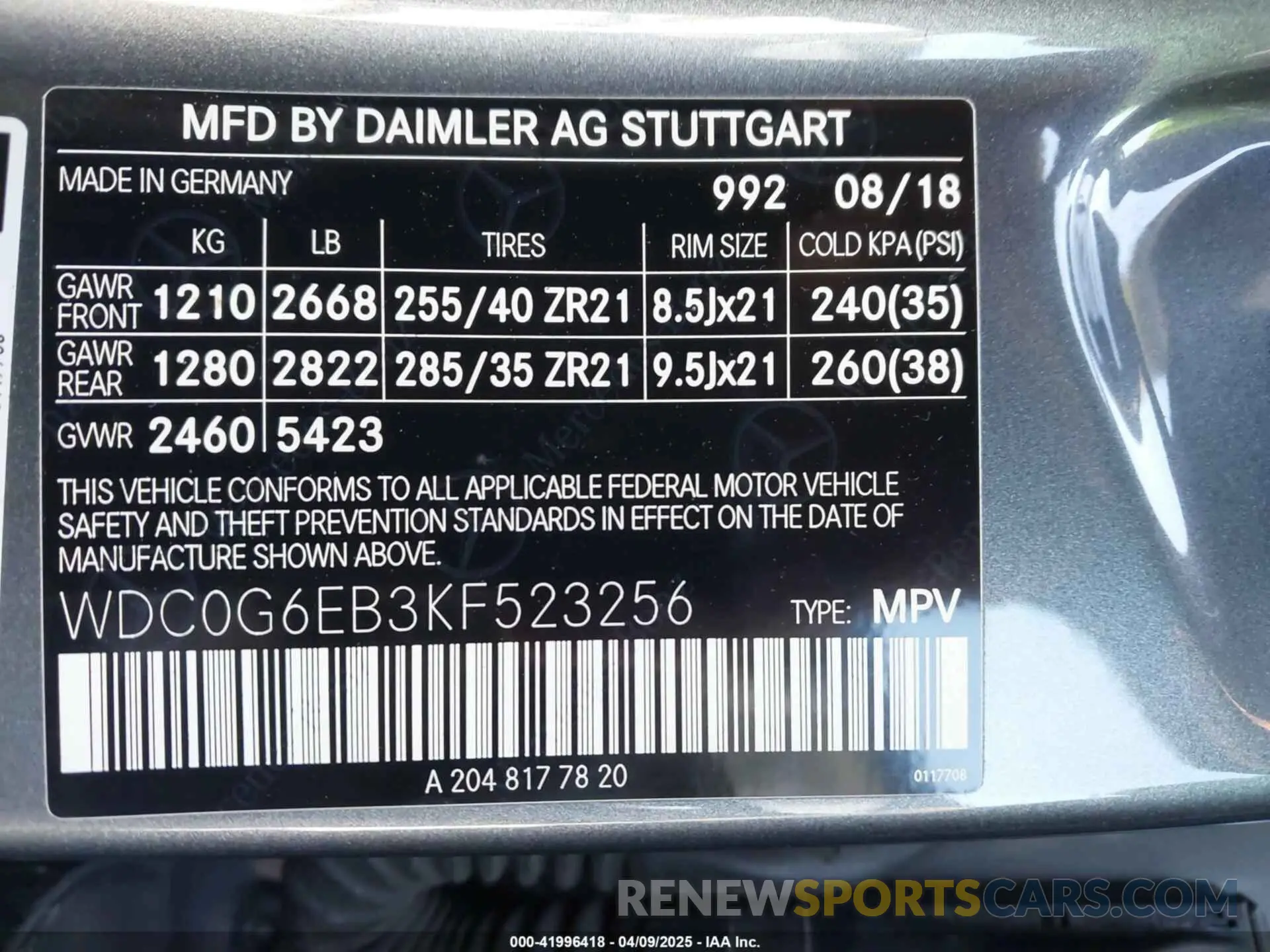 9 Photograph of a damaged car WDC0G6EB3KF523256 MERCEDES-BENZ AMG GLC 43 2019