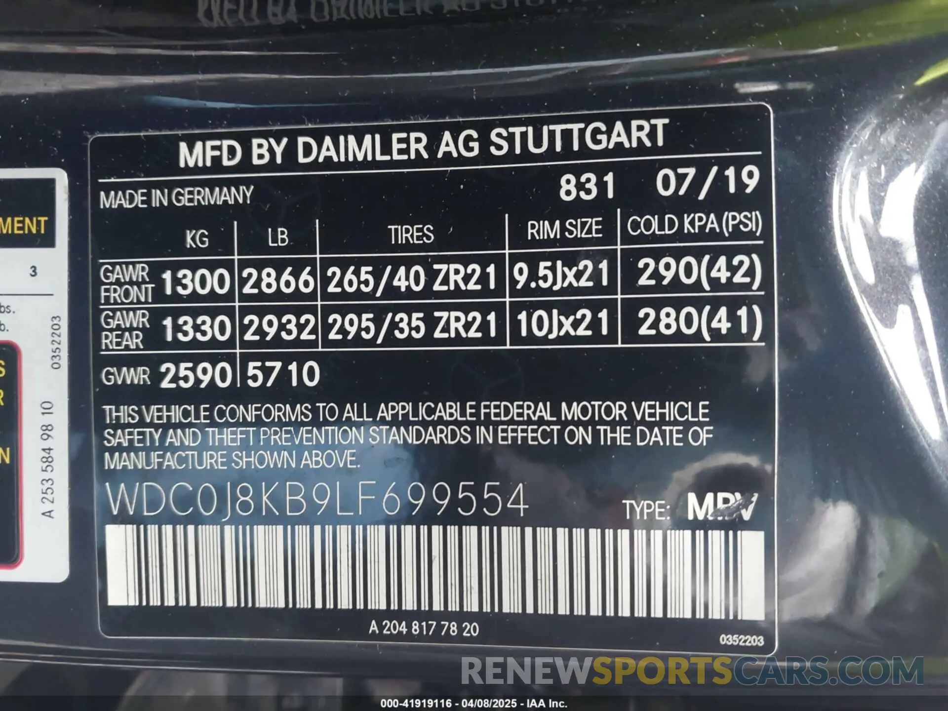 9 Photograph of a damaged car WDC0J8KB9LF699554 MERCEDES-BENZ AMG GLC 63 COUPE 2020
