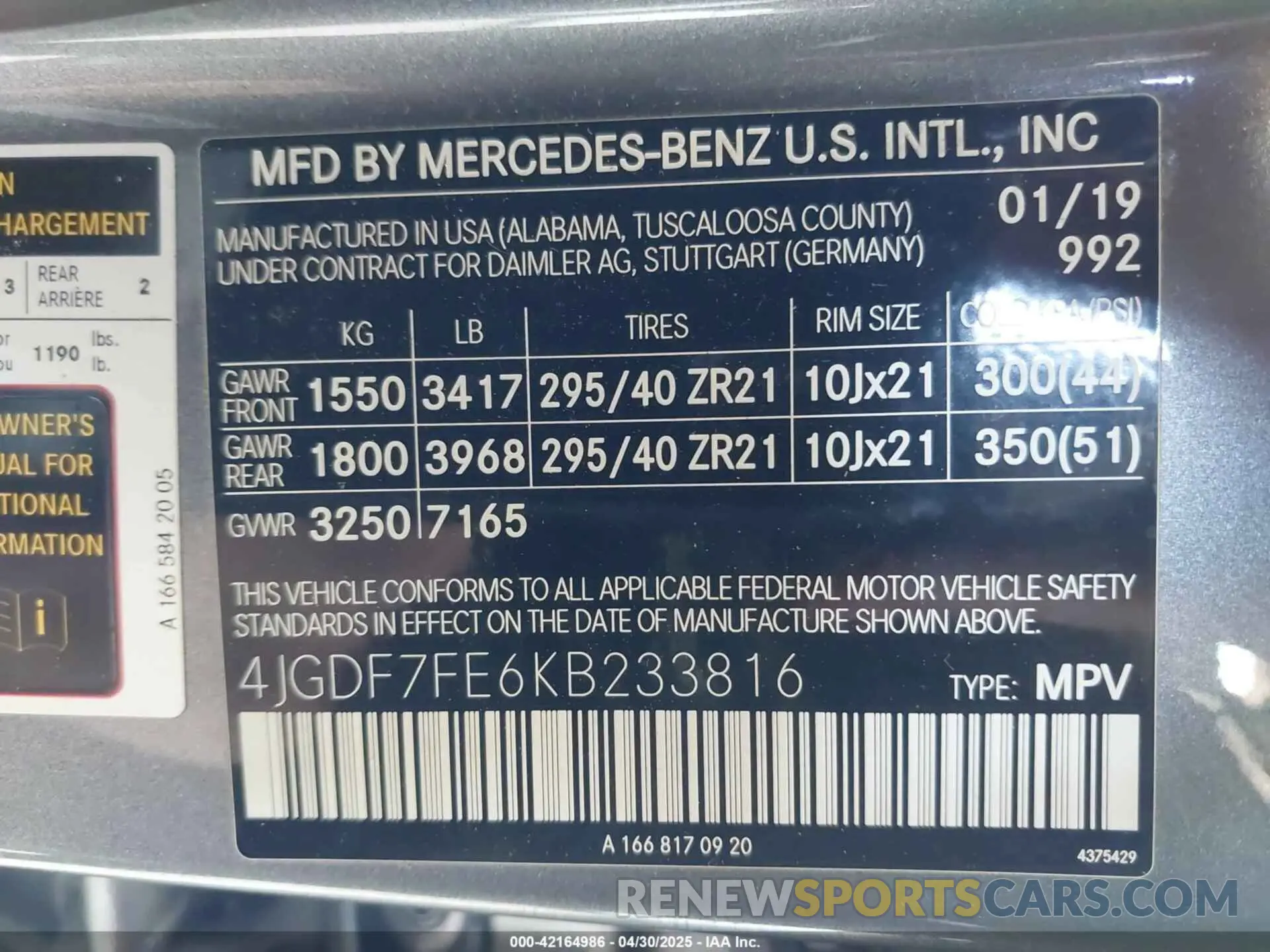 9 Photograph of a damaged car 4JGDF7FE6KB233816 MERCEDES-BENZ AMG GLS 63 2019