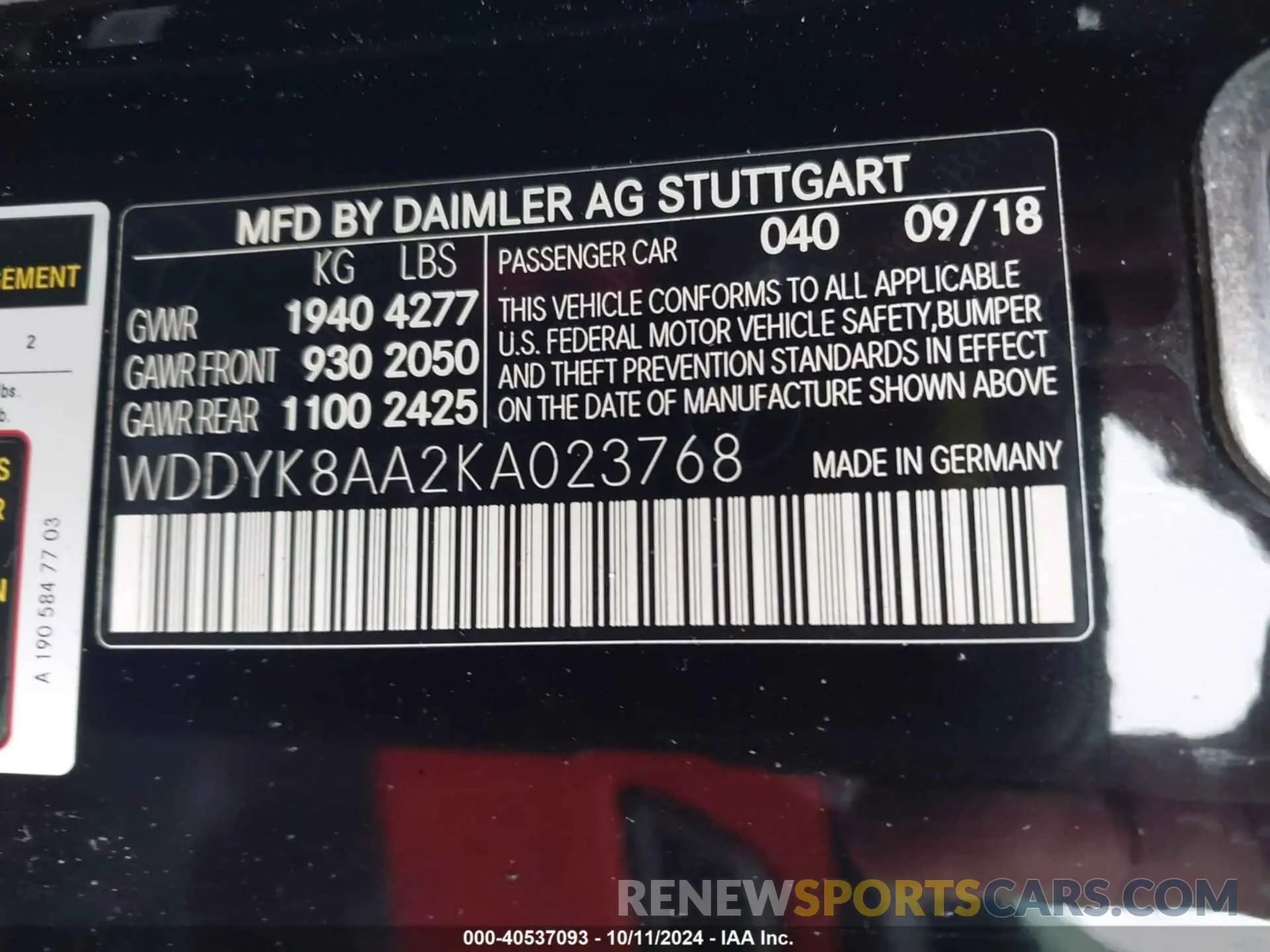 9 Photograph of a damaged car WDDYK8AA2KA023768 MERCEDES-BENZ AMG GT C 2019