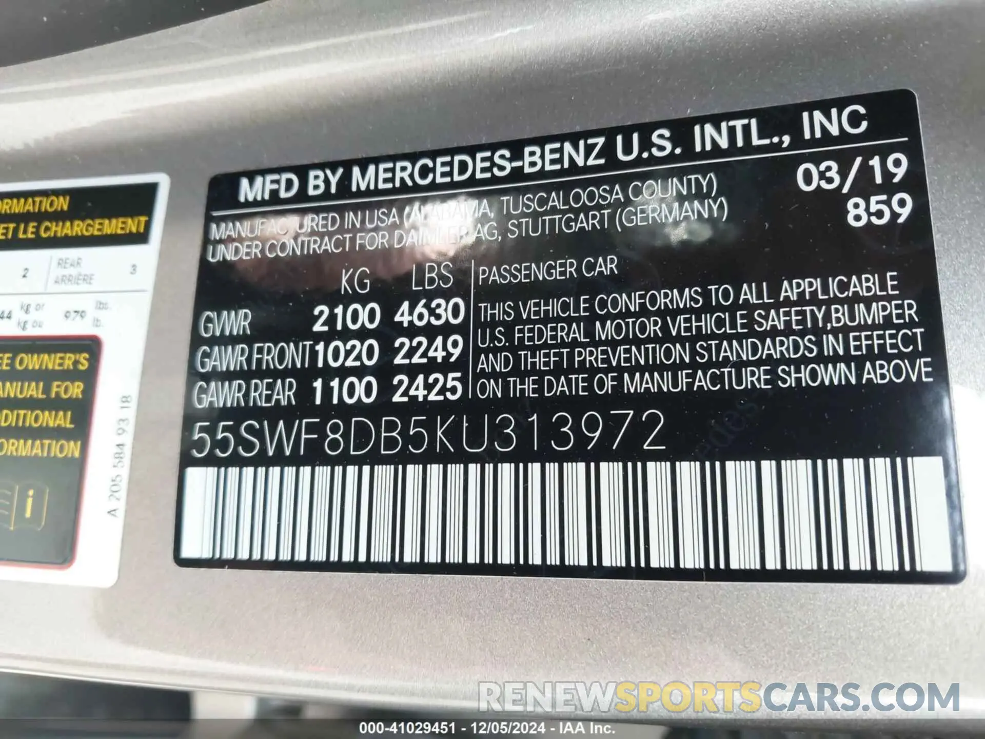 9 Photograph of a damaged car 55SWF8DB5KU313972 MERCEDES-BENZ C 300 2019