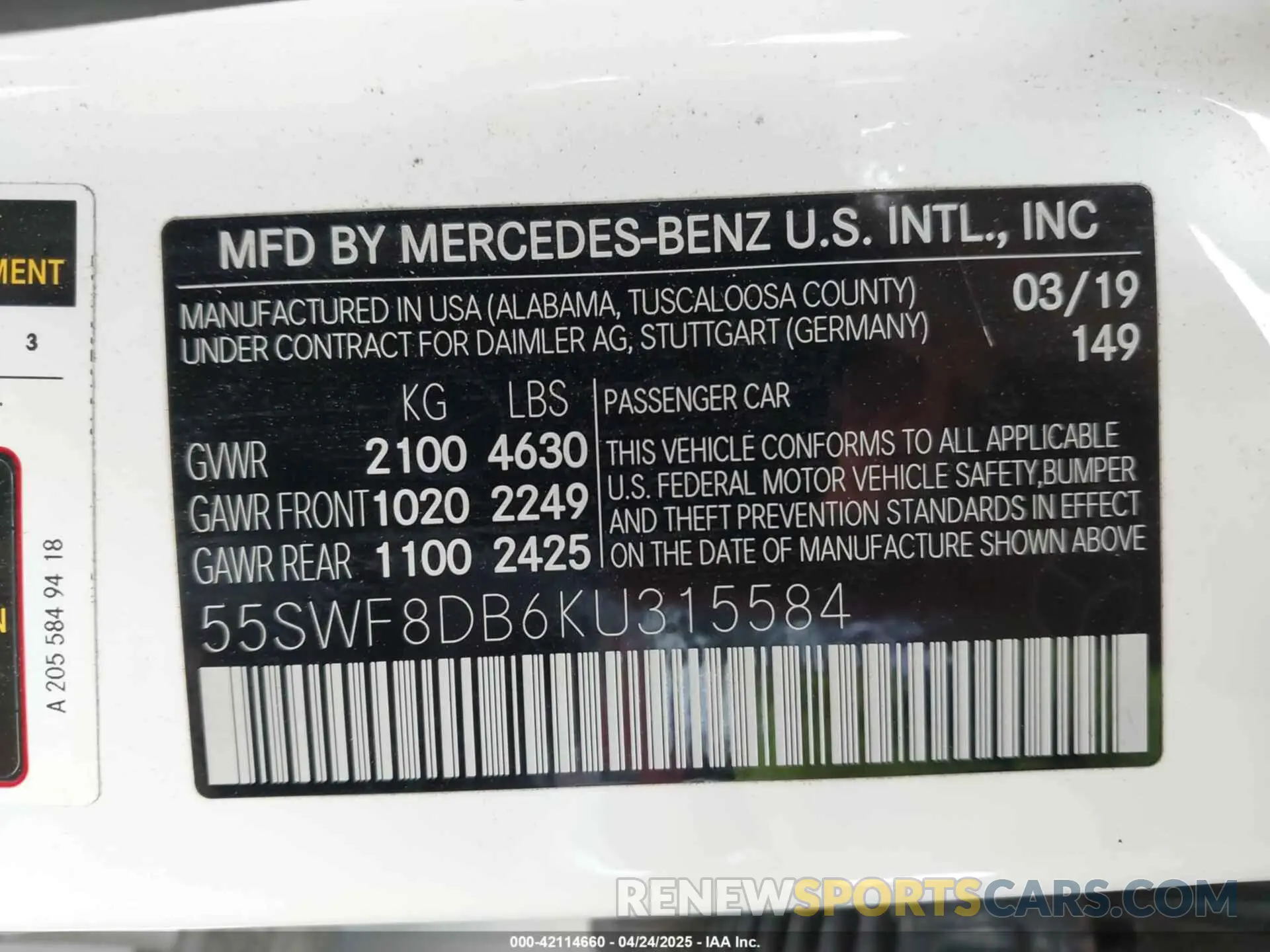 9 Photograph of a damaged car 55SWF8DB6KU315584 MERCEDES-BENZ C 300 2019