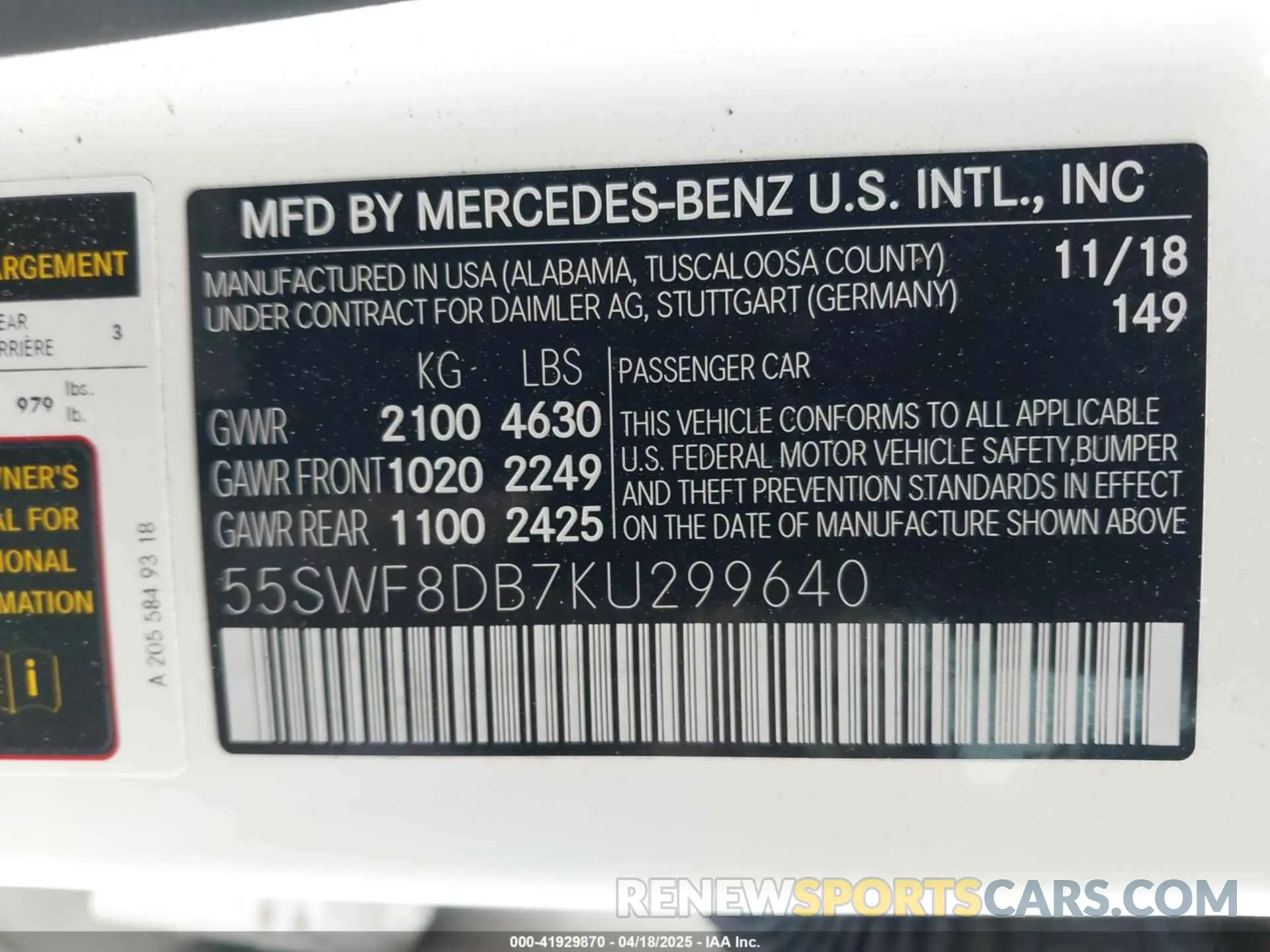 9 Photograph of a damaged car 55SWF8DB7KU299640 MERCEDES-BENZ C 300 2019
