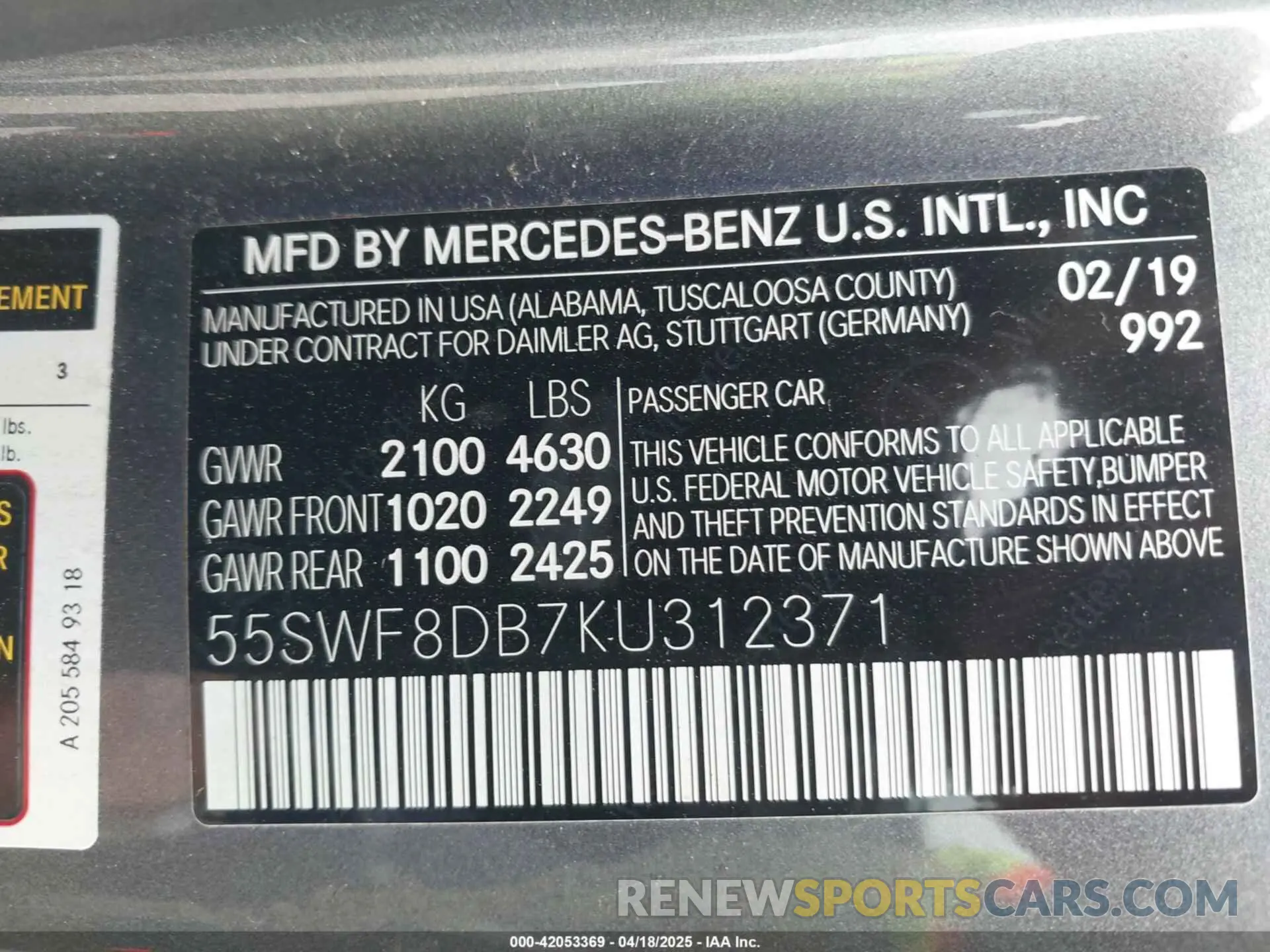 9 Photograph of a damaged car 55SWF8DB7KU312371 MERCEDES-BENZ C 300 2019