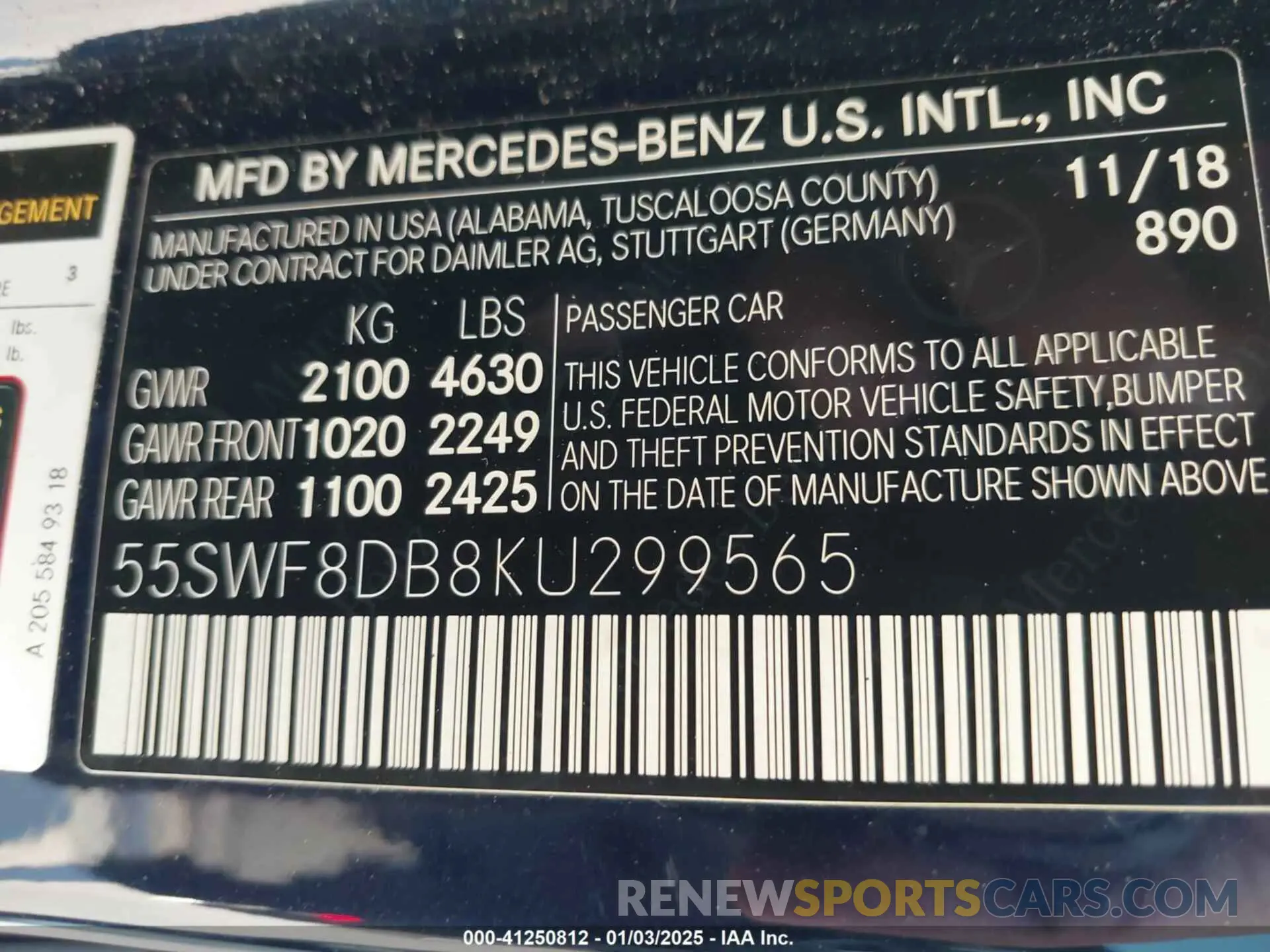 9 Photograph of a damaged car 55SWF8DB8KU299565 MERCEDES-BENZ C 300 2019