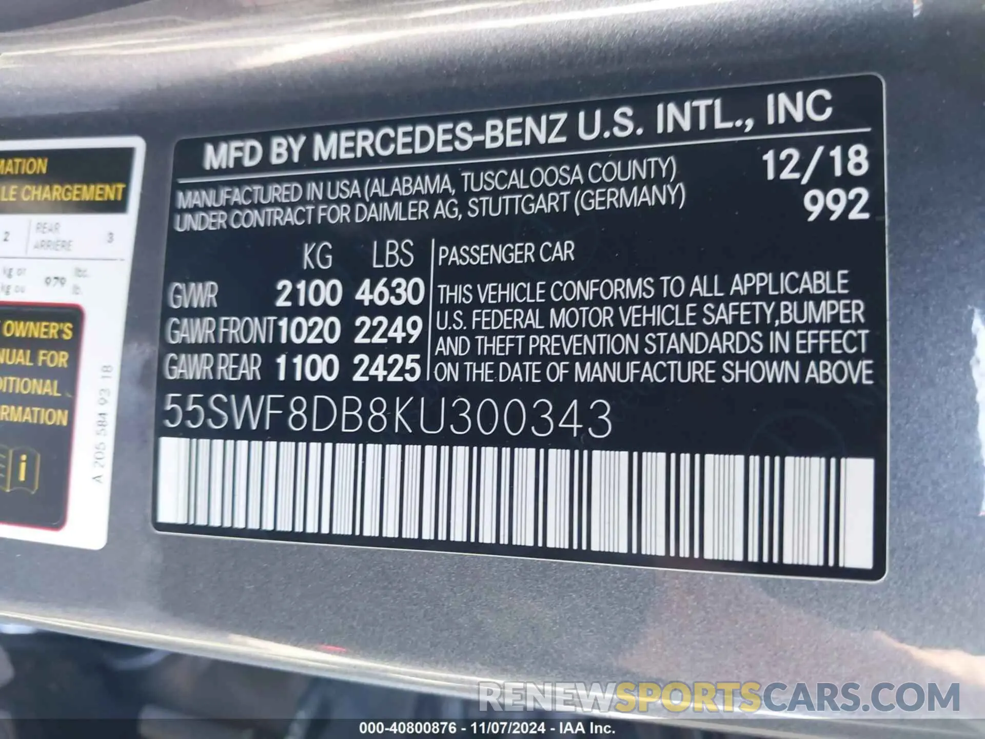 9 Photograph of a damaged car 55SWF8DB8KU300343 MERCEDES-BENZ C 300 2019
