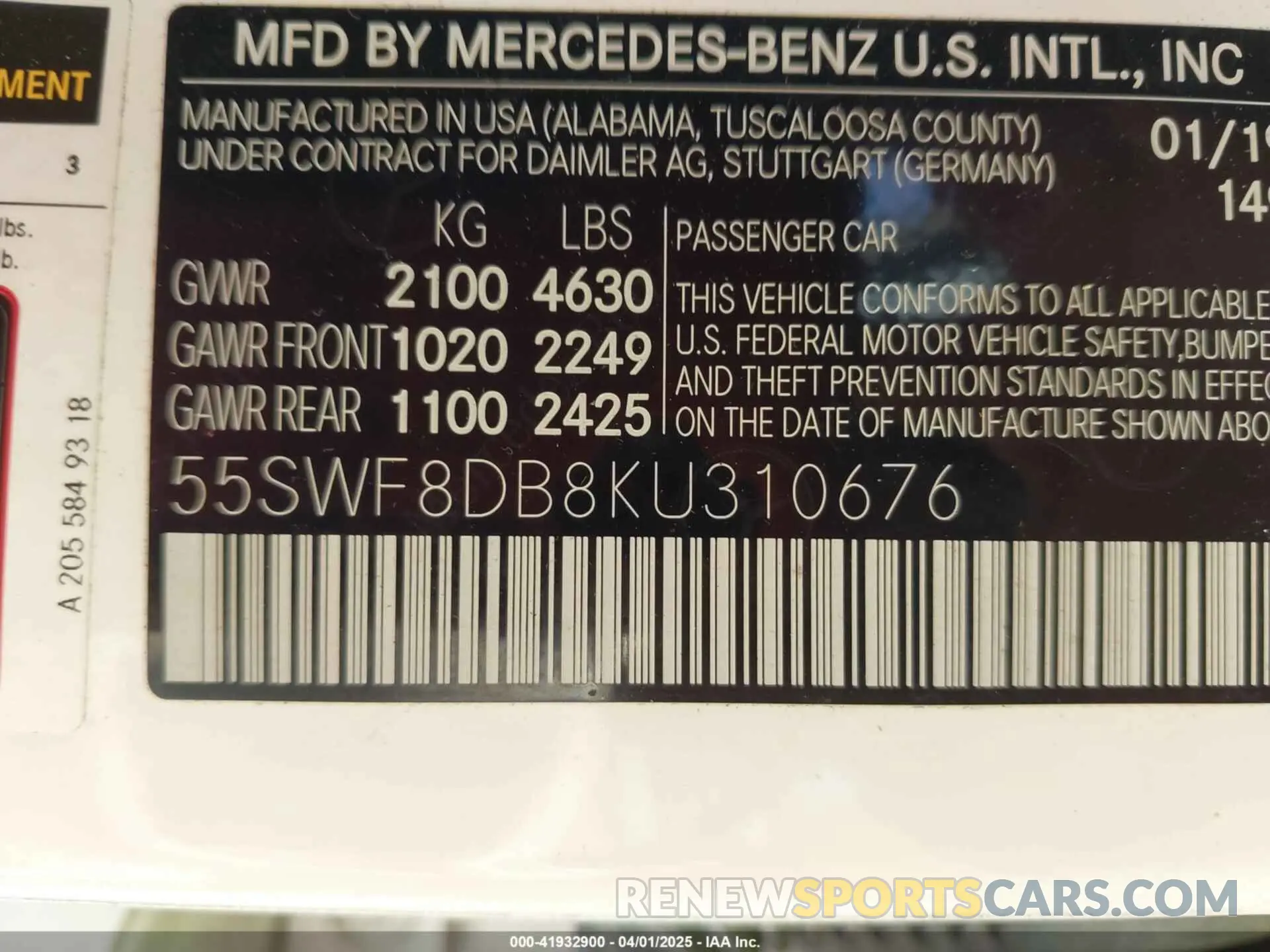 9 Photograph of a damaged car 55SWF8DB8KU310676 MERCEDES-BENZ C 300 2019