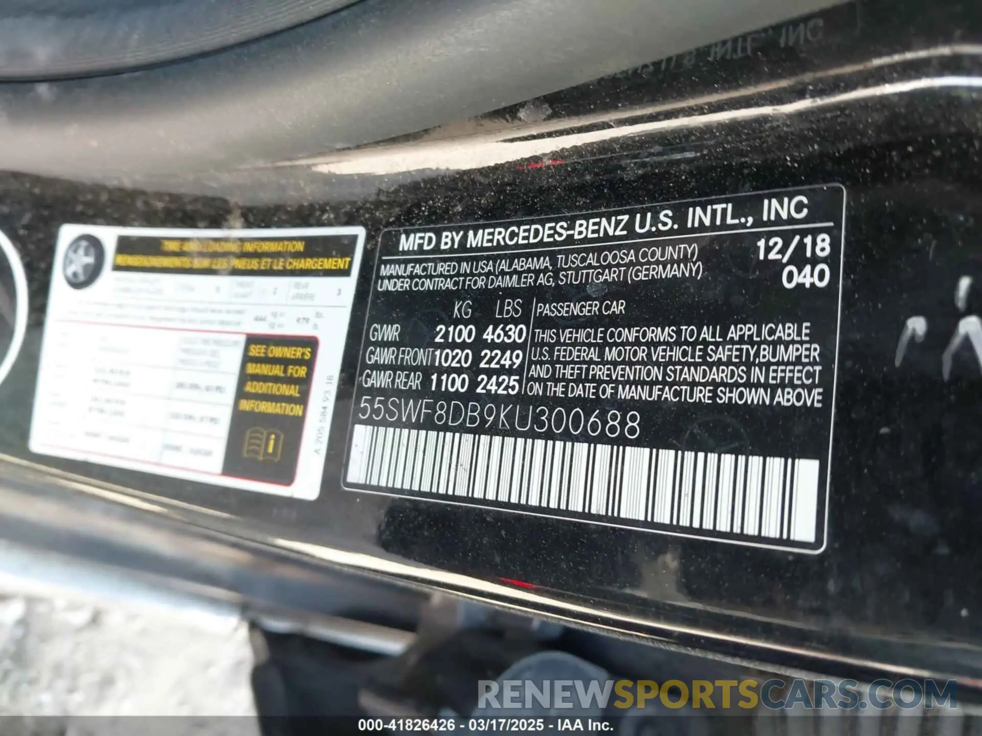 9 Photograph of a damaged car 55SWF8DB9KU300688 MERCEDES-BENZ C 300 2019