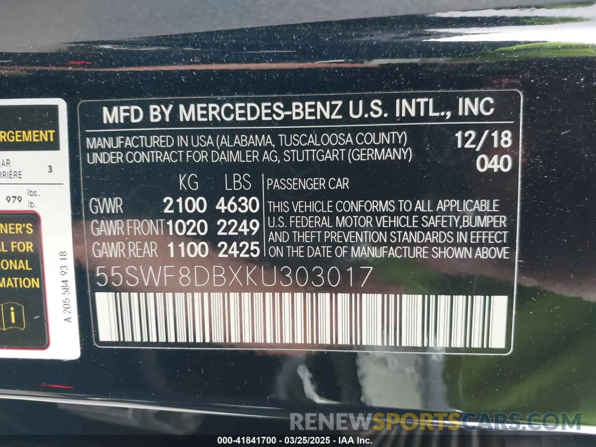 9 Photograph of a damaged car 55SWF8DBXKU303017 MERCEDES-BENZ C 300 2019