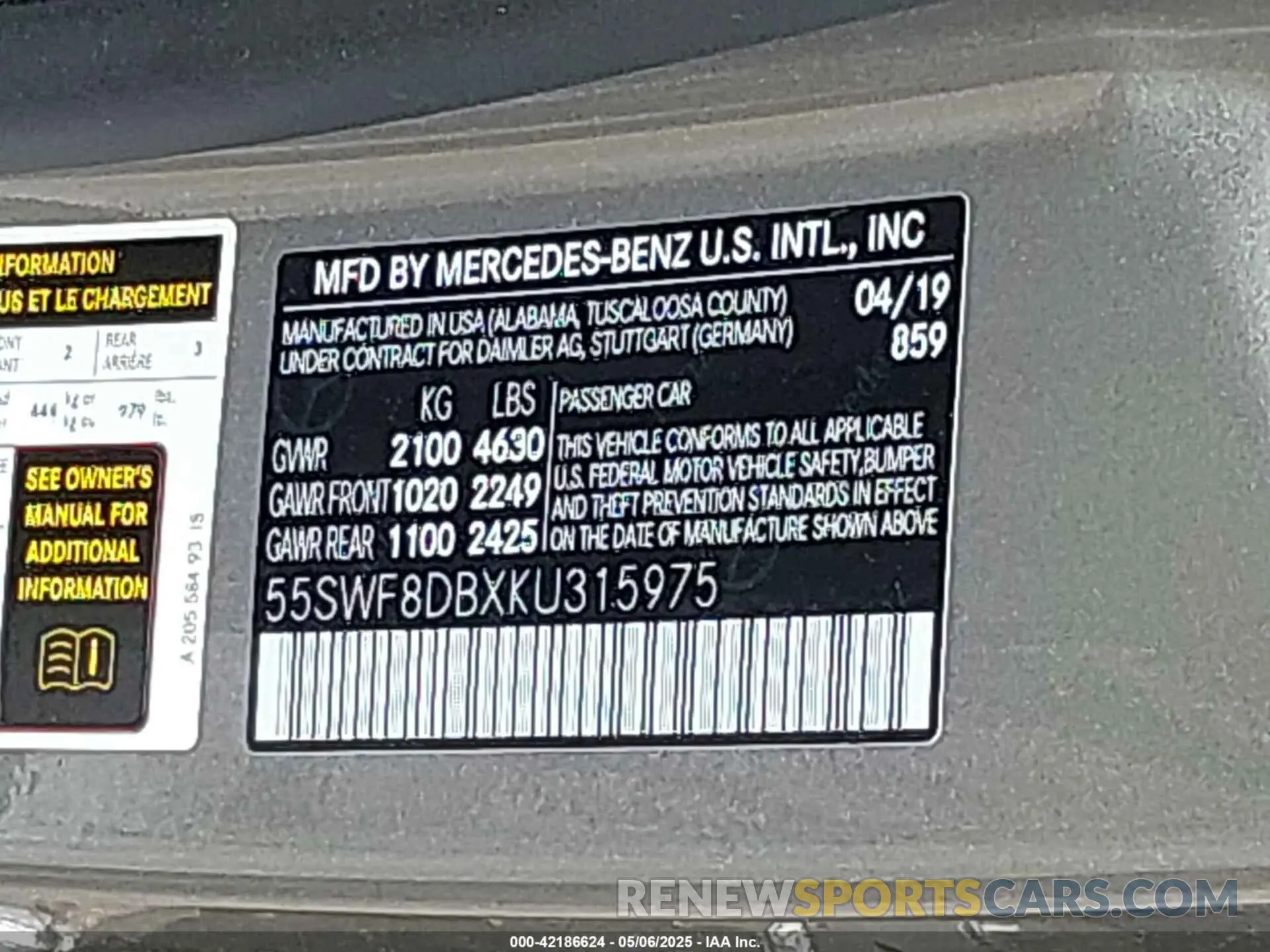 9 Photograph of a damaged car 55SWF8DBXKU315975 MERCEDES-BENZ C 300 2019