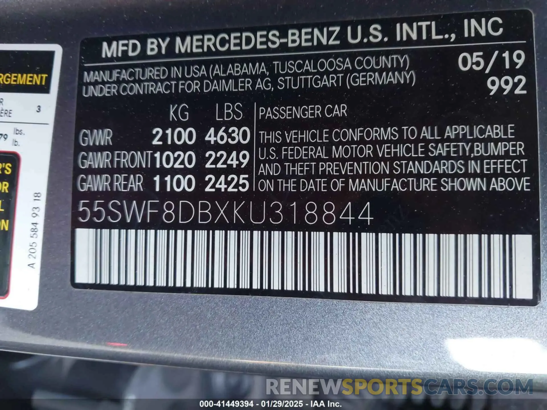 9 Photograph of a damaged car 55SWF8DBXKU318844 MERCEDES-BENZ C 300 2019