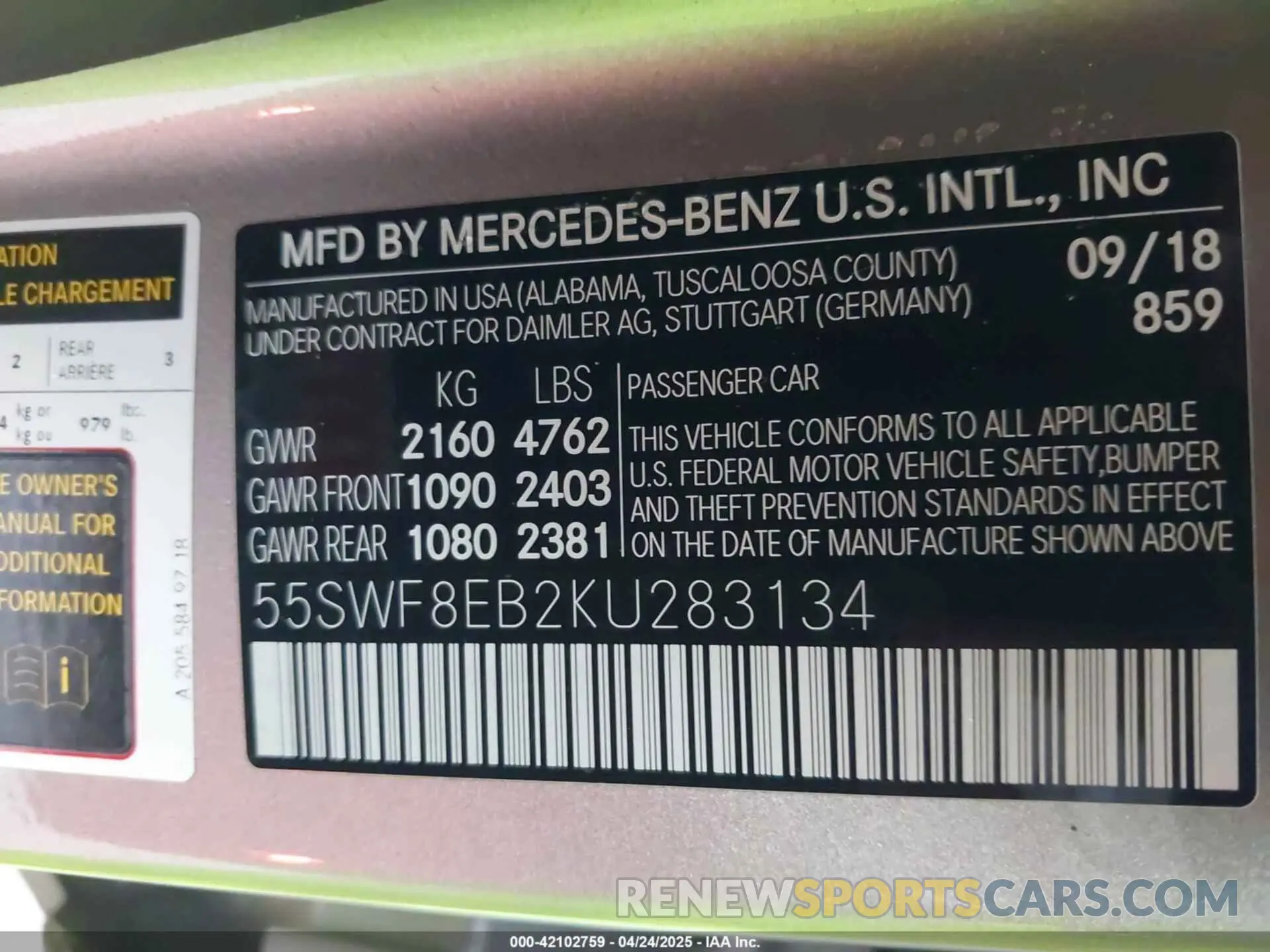 9 Photograph of a damaged car 55SWF8EB2KU283134 MERCEDES-BENZ C 300 2019