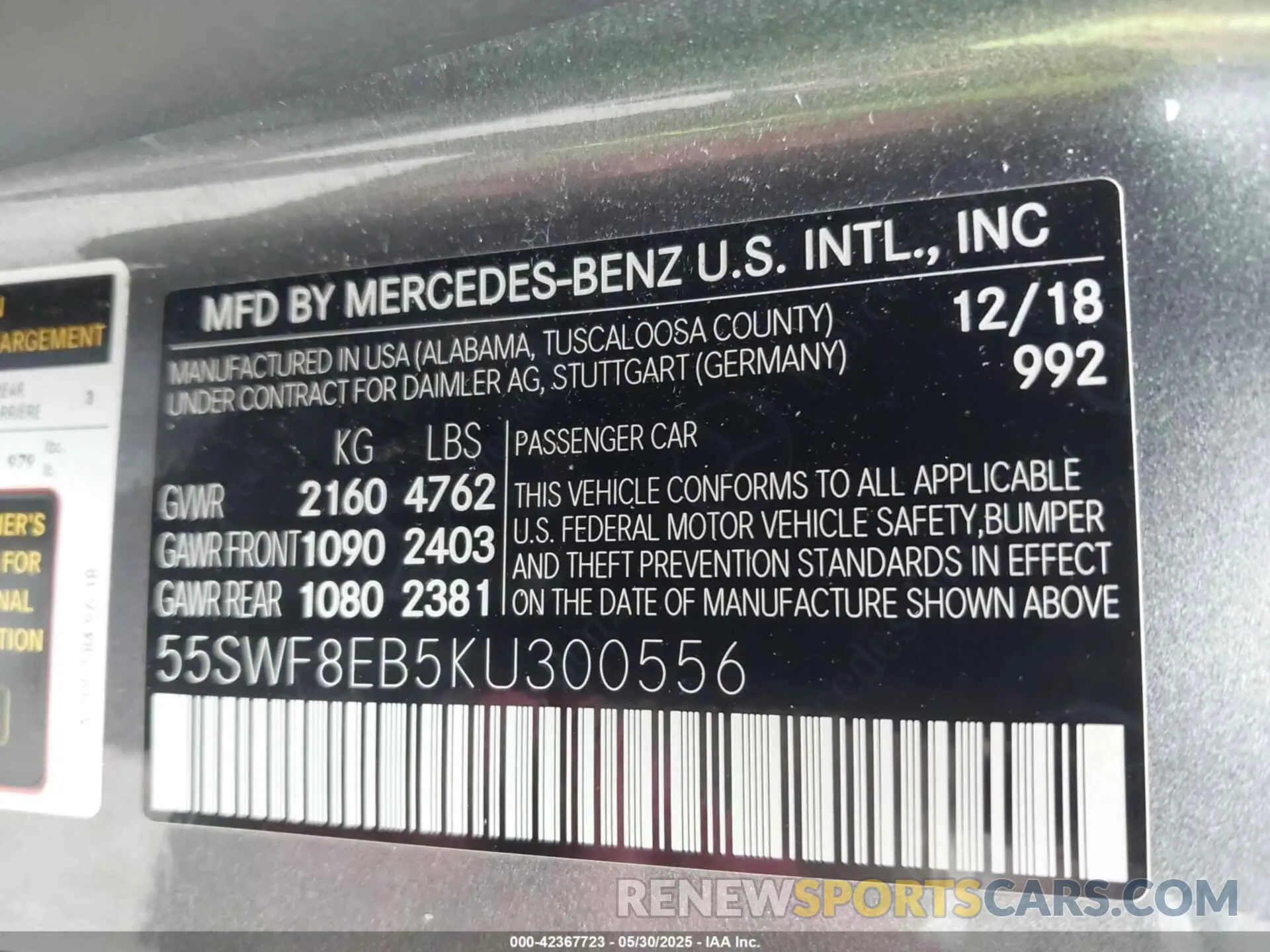 9 Photograph of a damaged car 55SWF8EB5KU300556 MERCEDES-BENZ C 300 2019