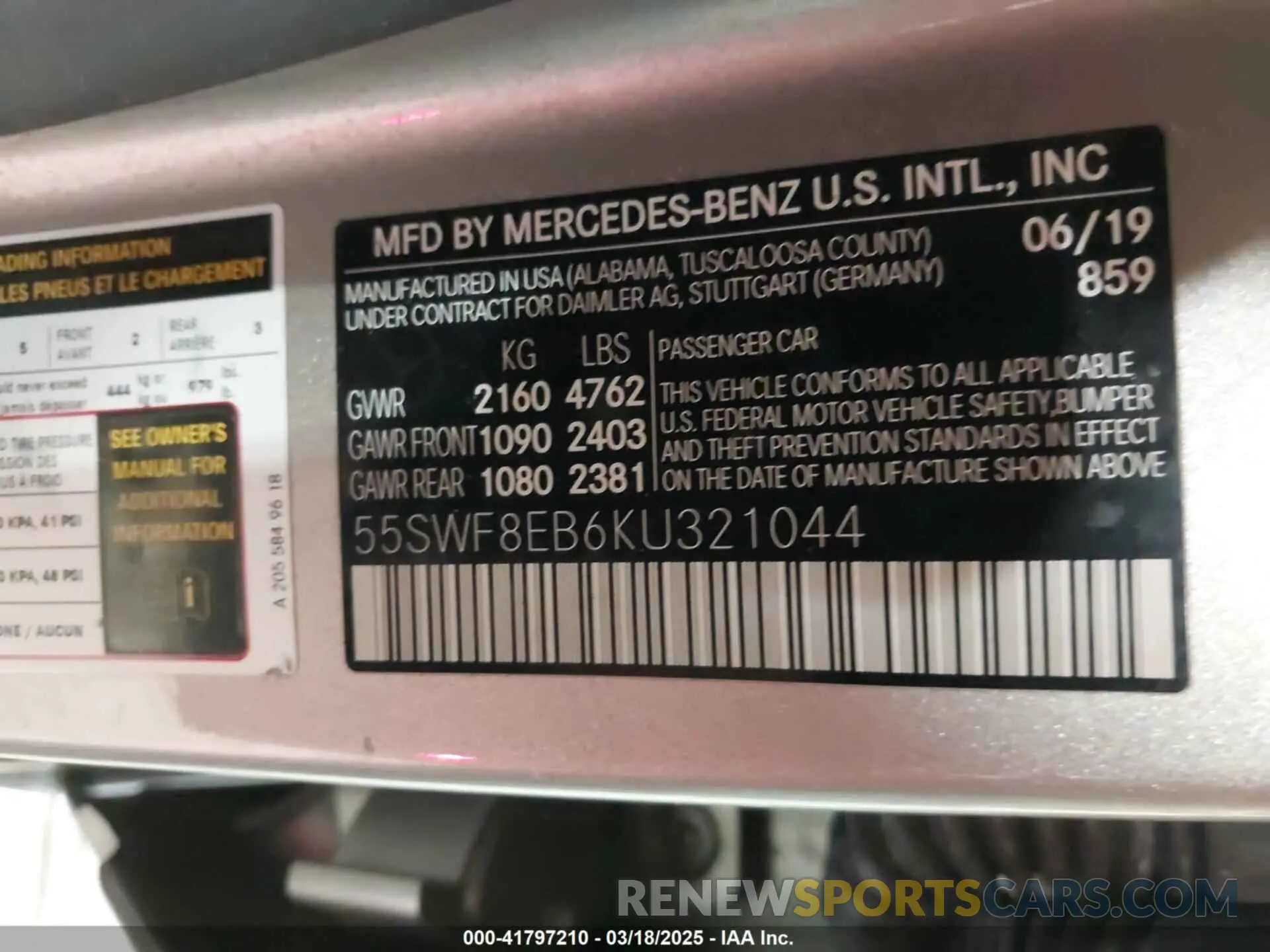 9 Photograph of a damaged car 55SWF8EB6KU321044 MERCEDES-BENZ C 300 2019