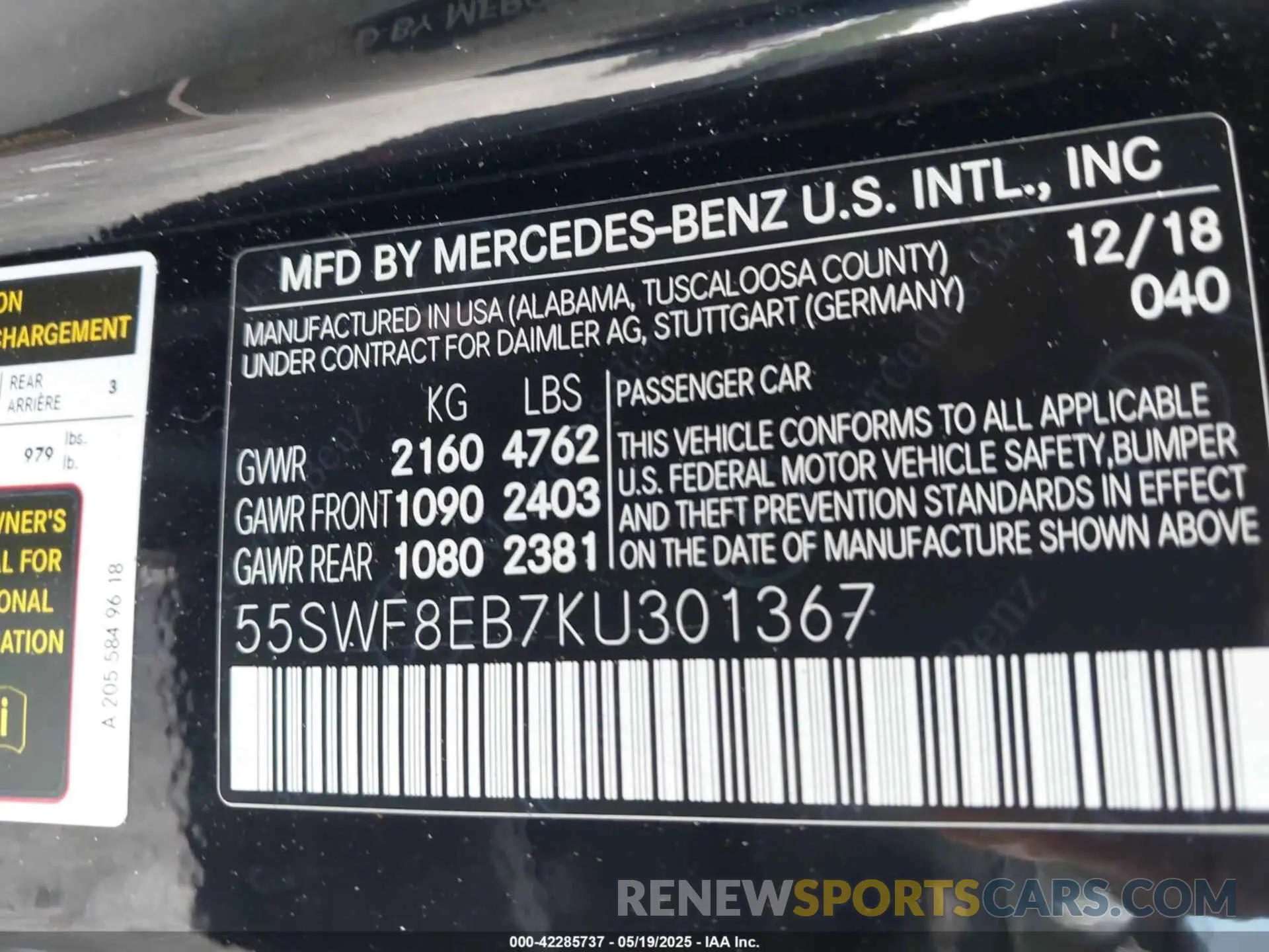 9 Photograph of a damaged car 55SWF8EB7KU301367 MERCEDES-BENZ C 300 2019